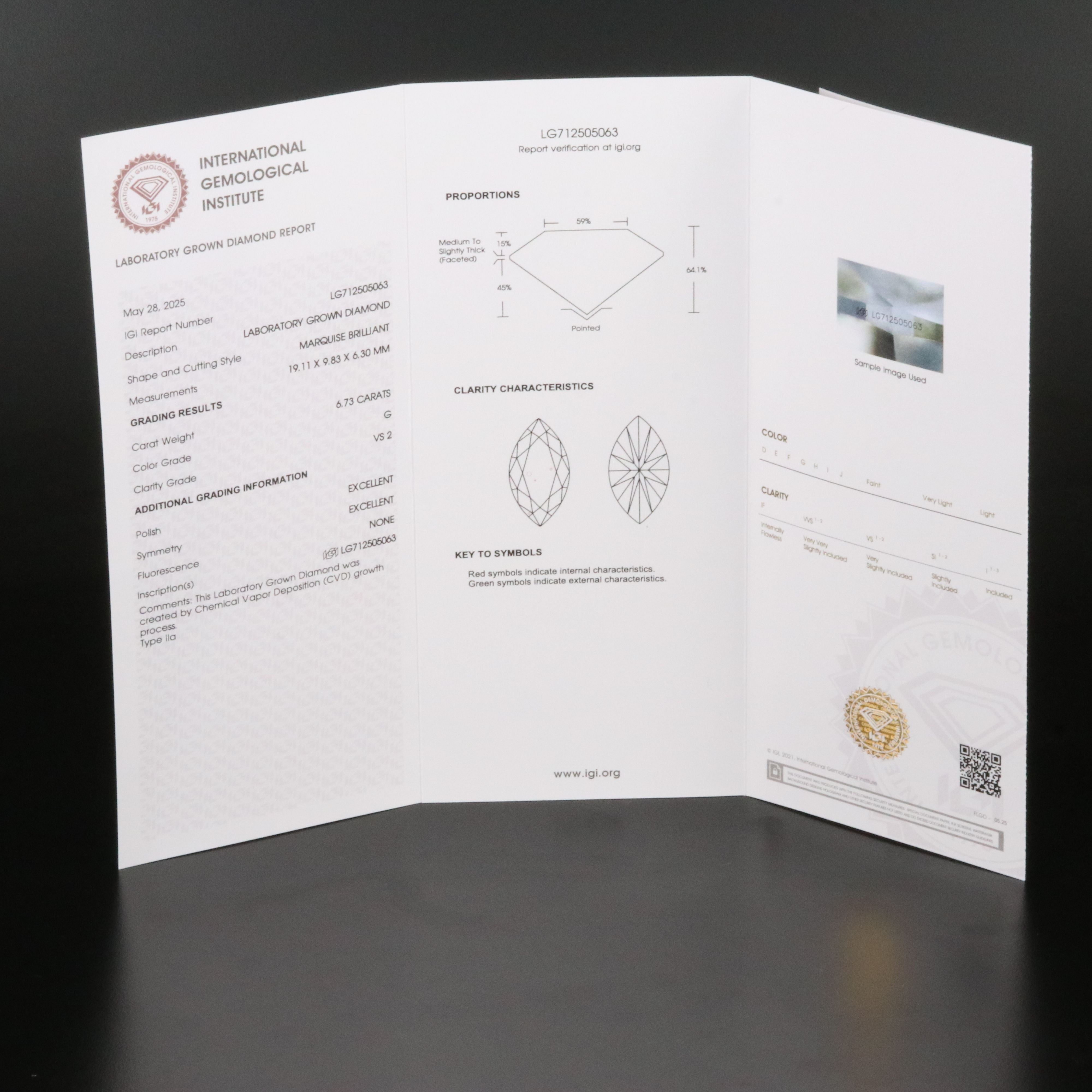 Loose 6.73 CT Lab Grown Diamond with IGI Report