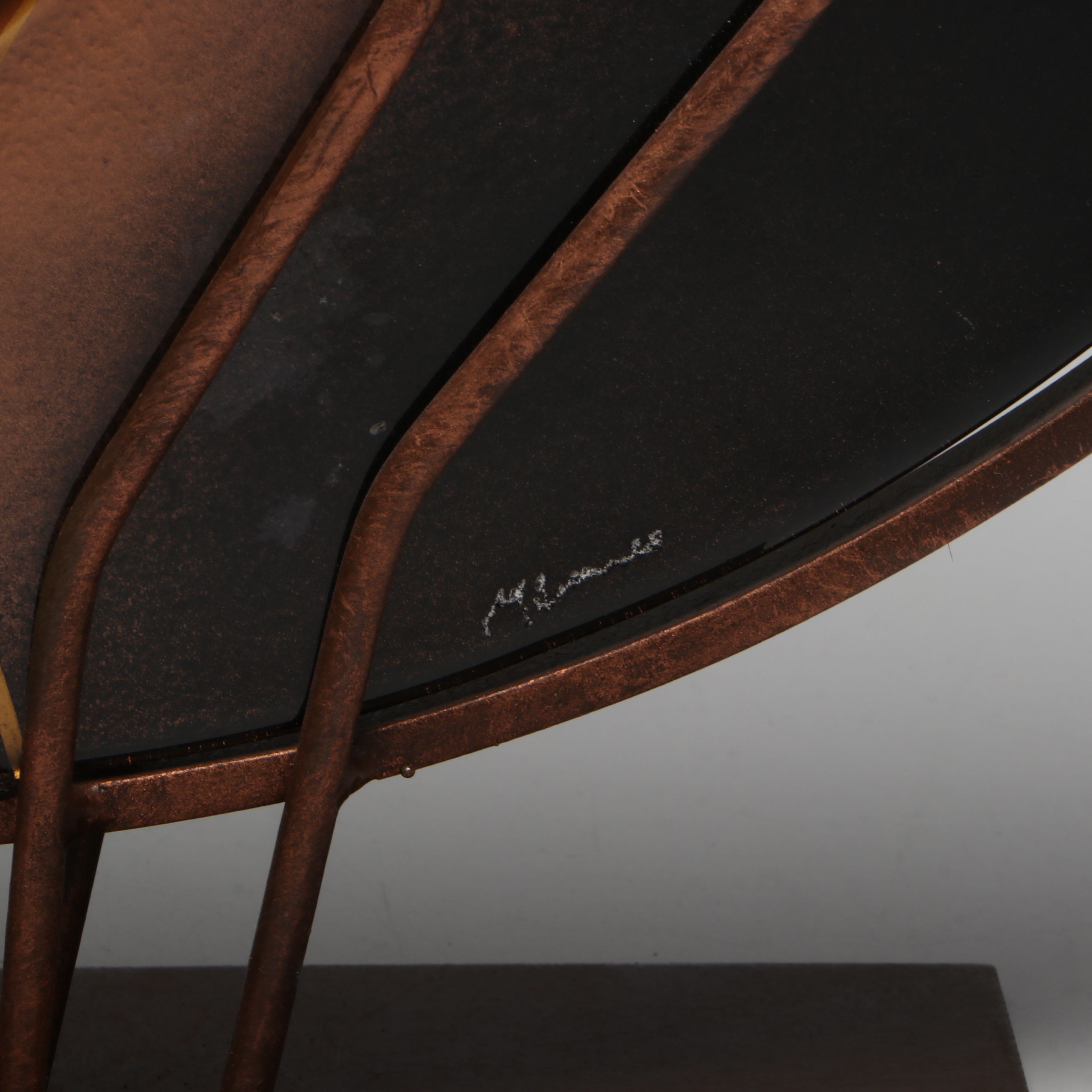 Signed Mark Hines Slumped Glass Vase on Metal Stand