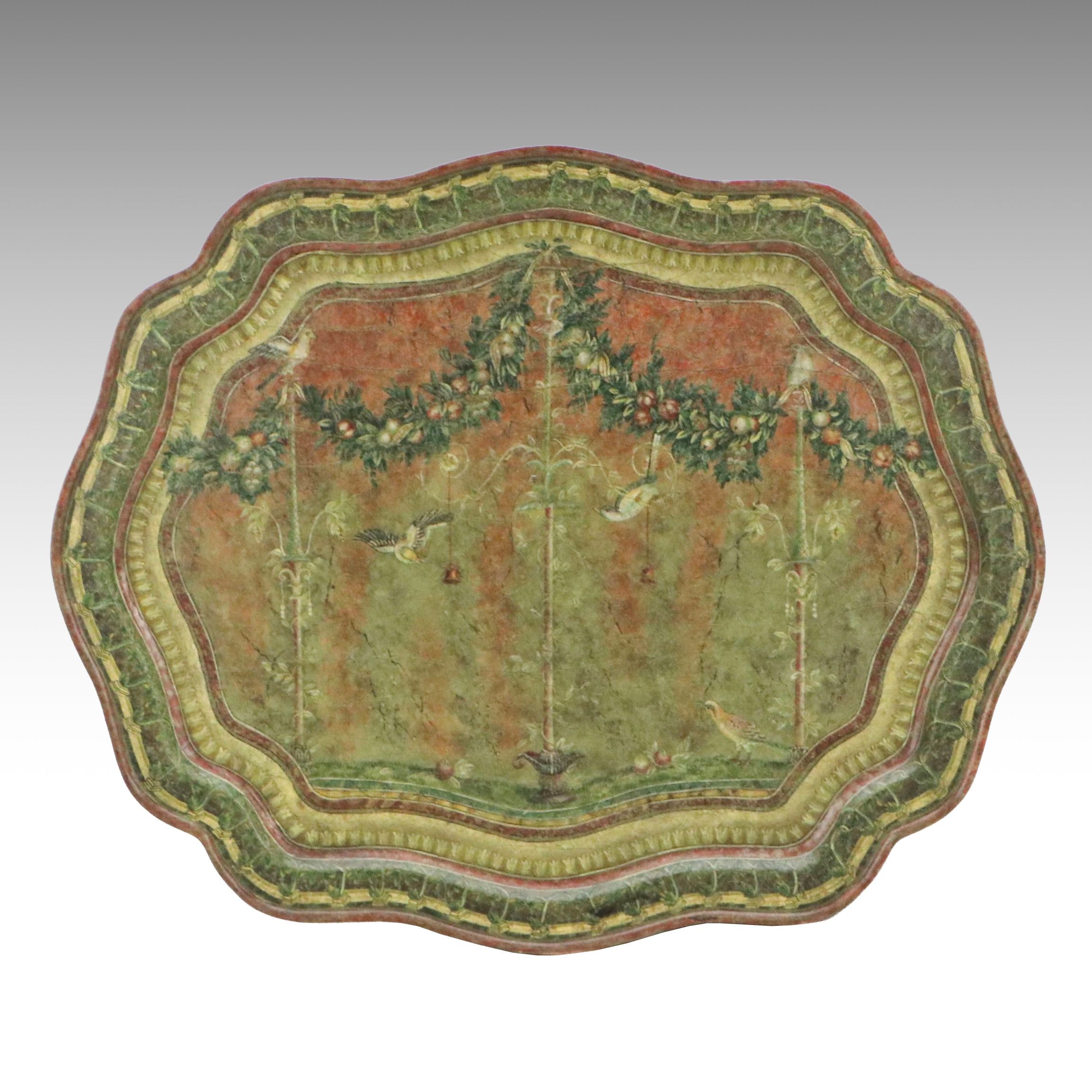 Hand-Painted Decorative Tray with Traditional Spanish Motifs, Late 20th Century