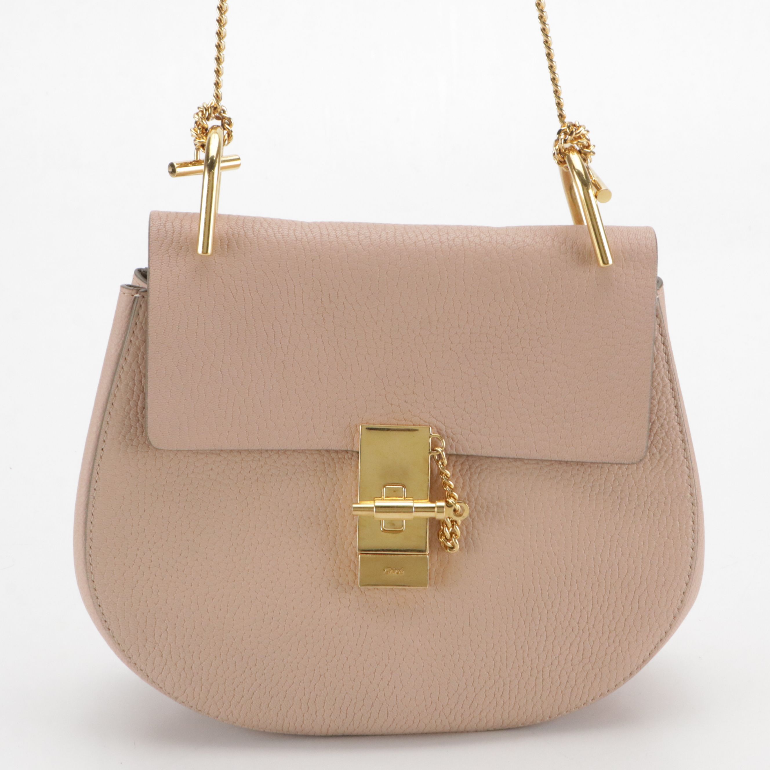Chloé Drew Chain Crossbody Bag in Pink Grained Calfskin Leather
