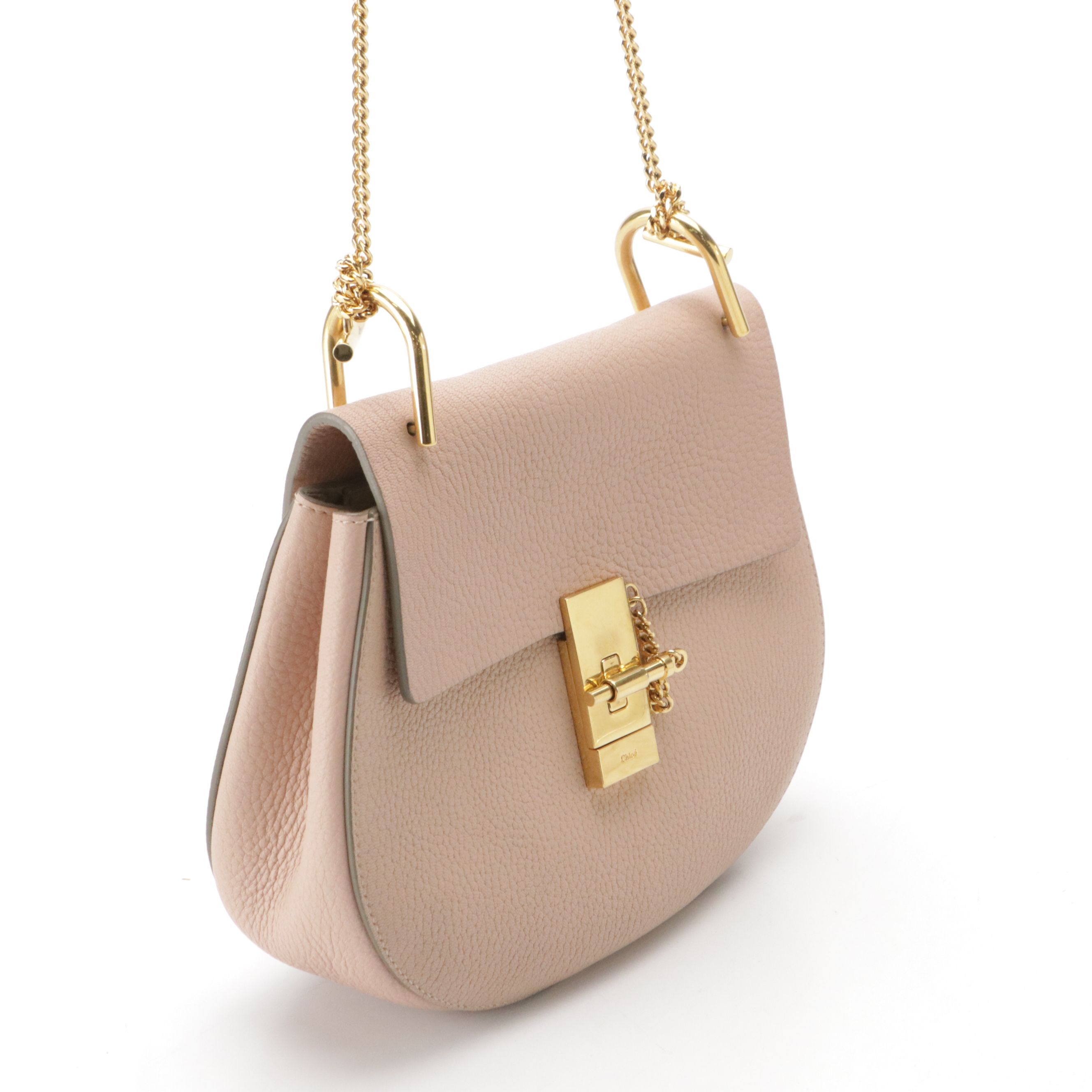 Chloé Drew Chain Crossbody Bag in Pink Grained Calfskin Leather