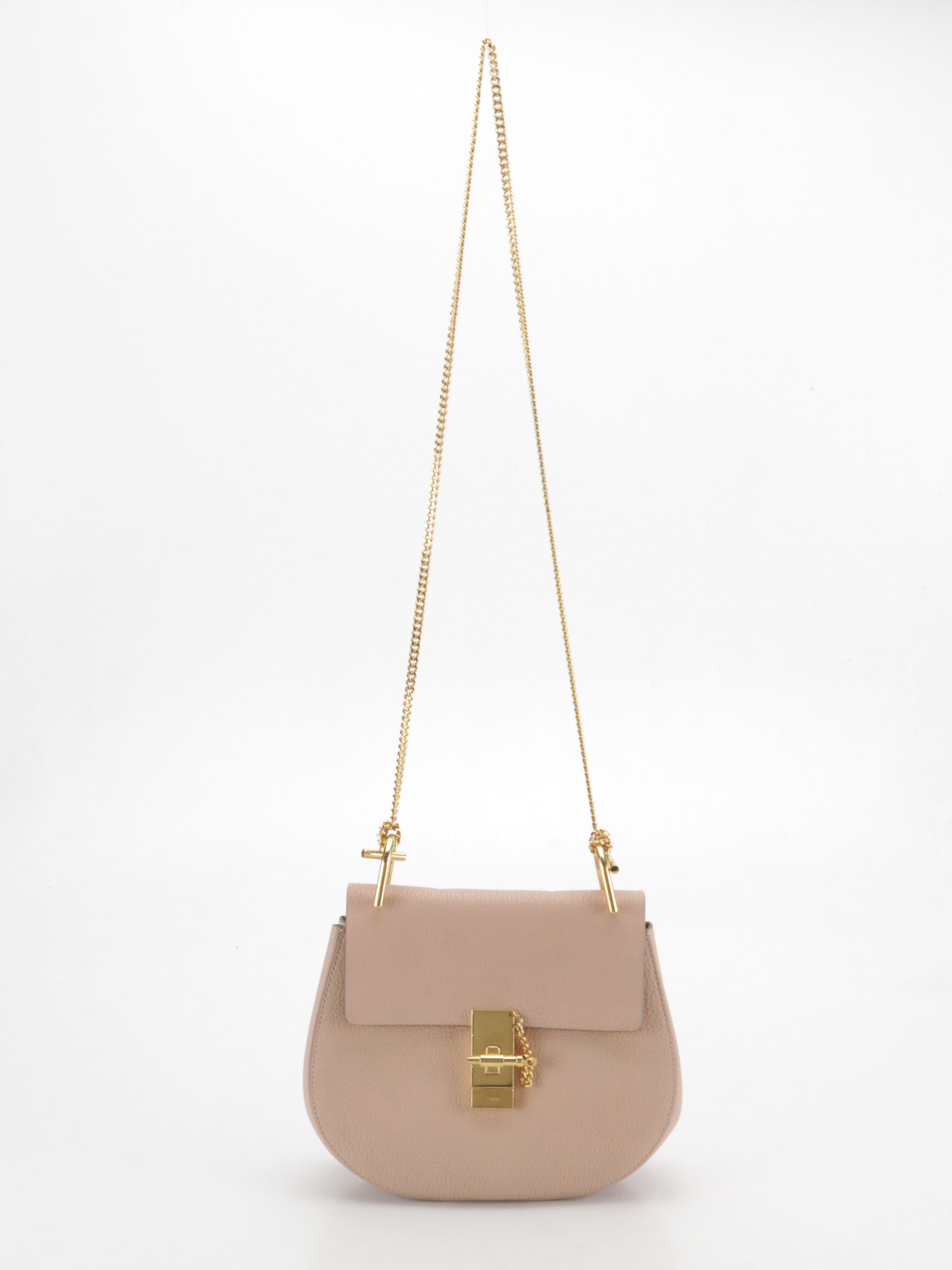Chloé Drew Chain Crossbody Bag in Pink Grained Calfskin Leather