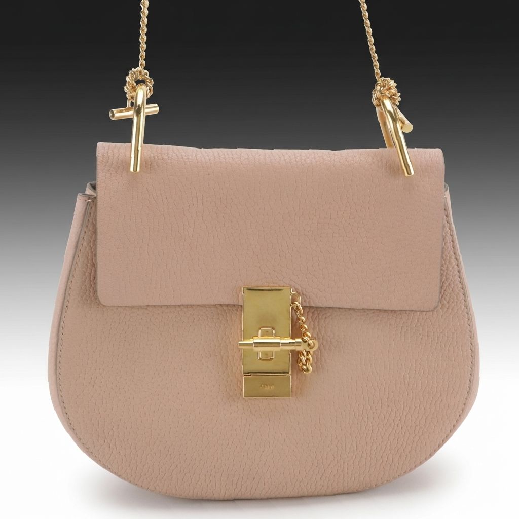 Chloé Drew Chain Crossbody Bag in Pink Grained Calfskin Leather