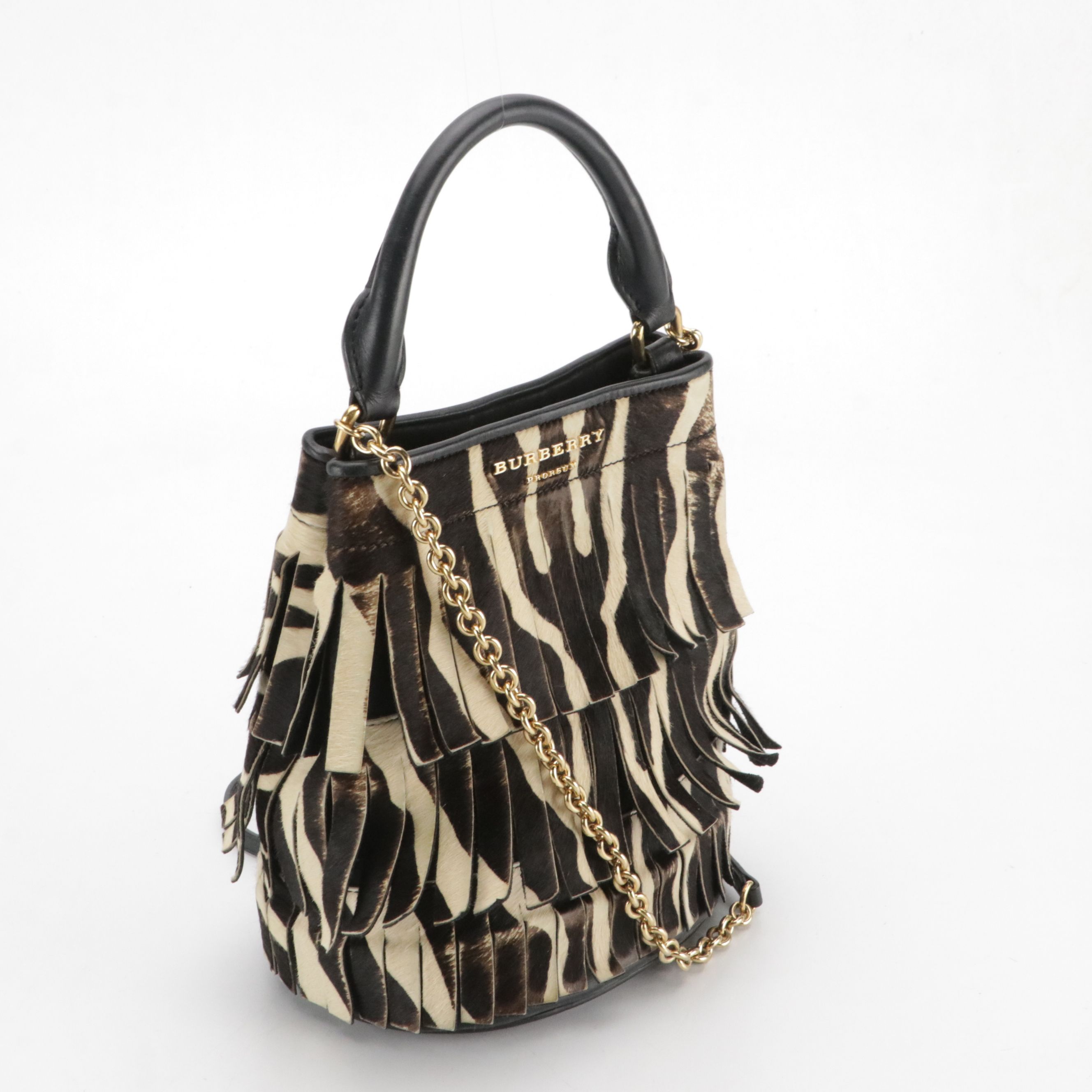 Burberry Prorsum Fringed Calf Hair Small Bucket Bag