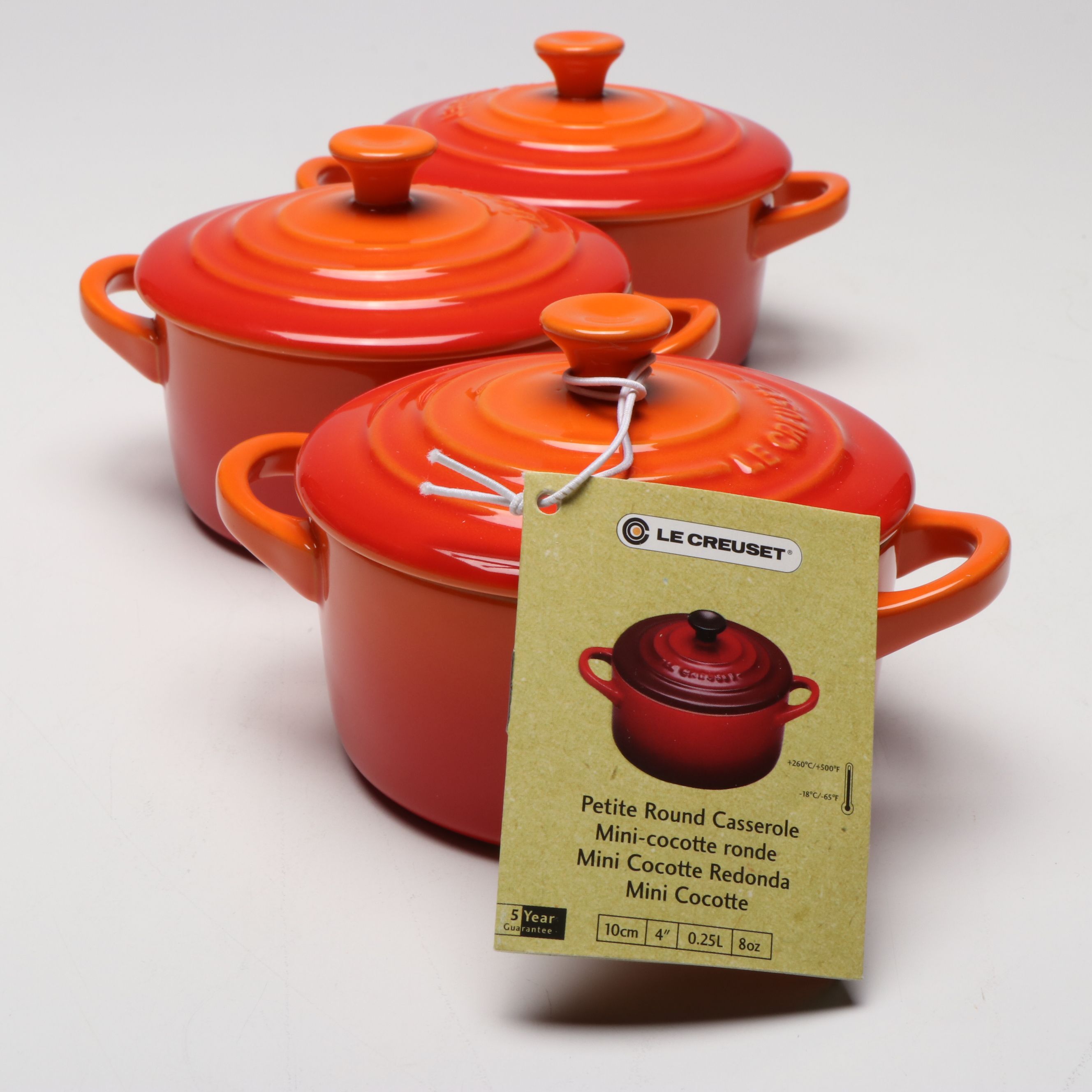 Le Creuset "Flame Orange Mini Cocotte" Stoneware Dutch Ovens