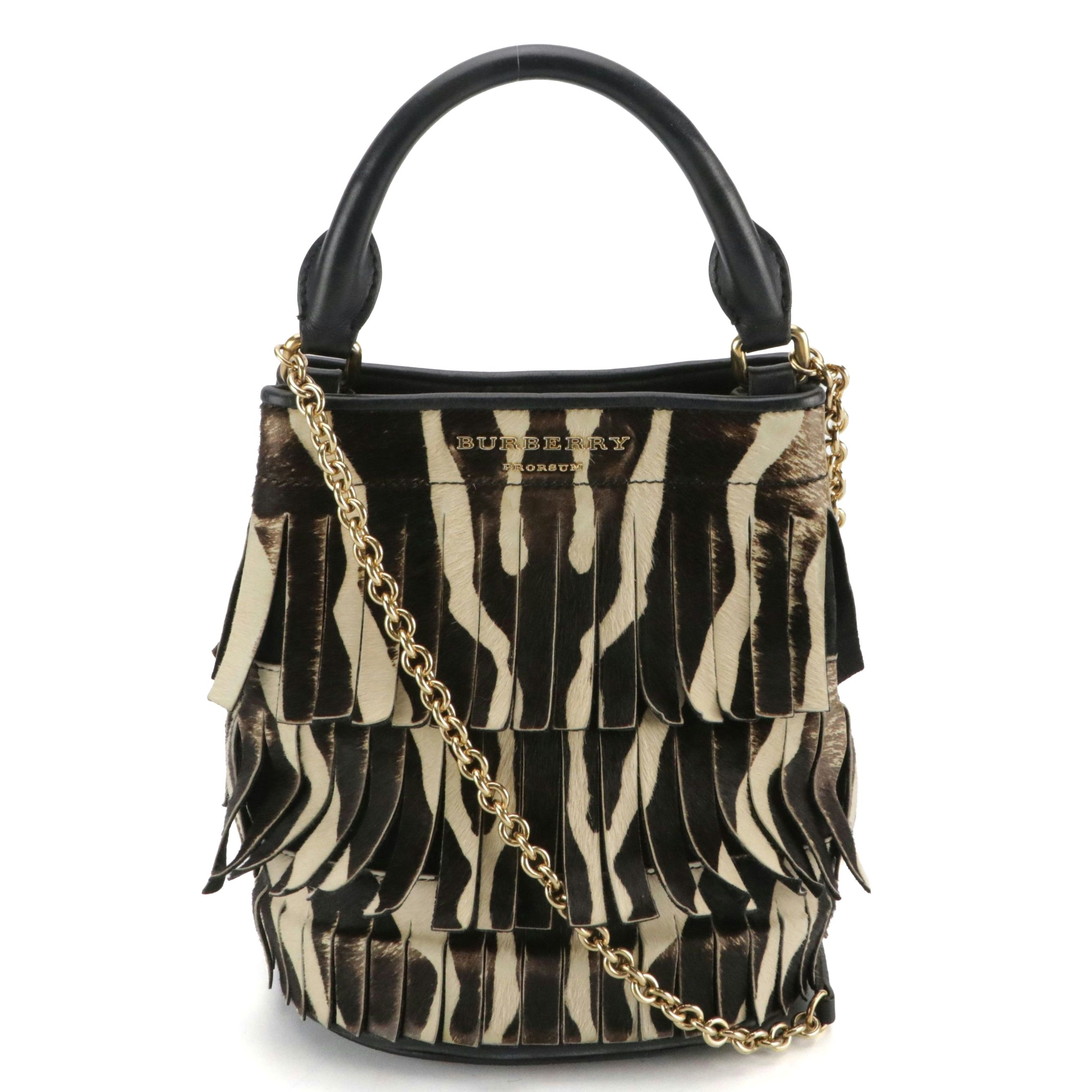 Burberry Prorsum Fringed Calf Hair Small Bucket Bag