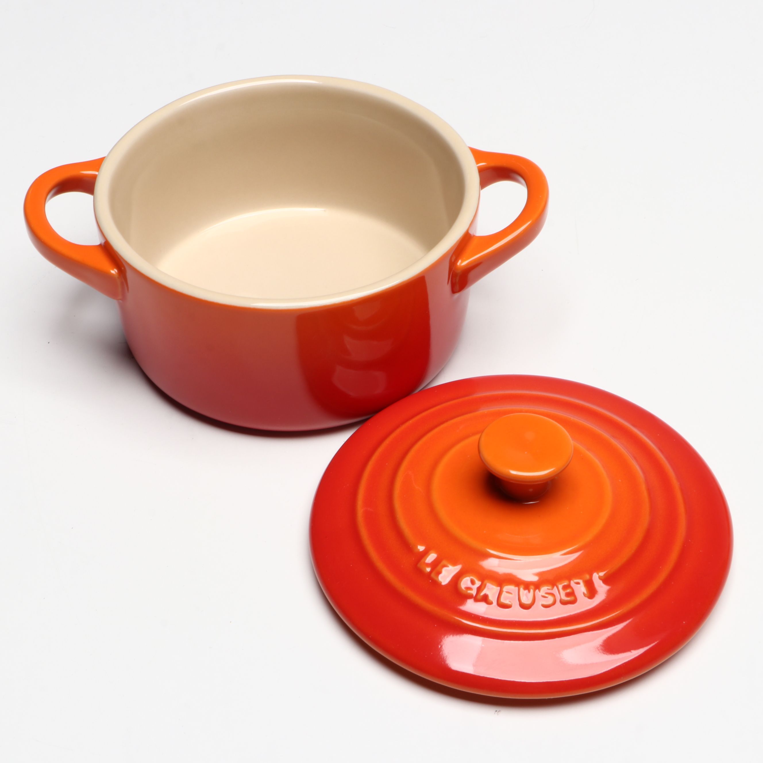 Le Creuset "Flame Orange Mini Cocotte" Stoneware Dutch Ovens