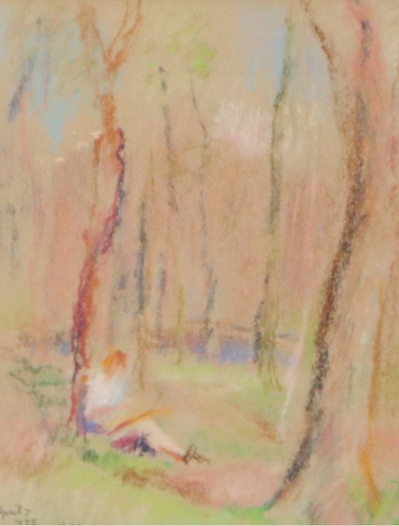 Edith A. Stellar Forest Landscape Chalk Pastel Drawing, 1945