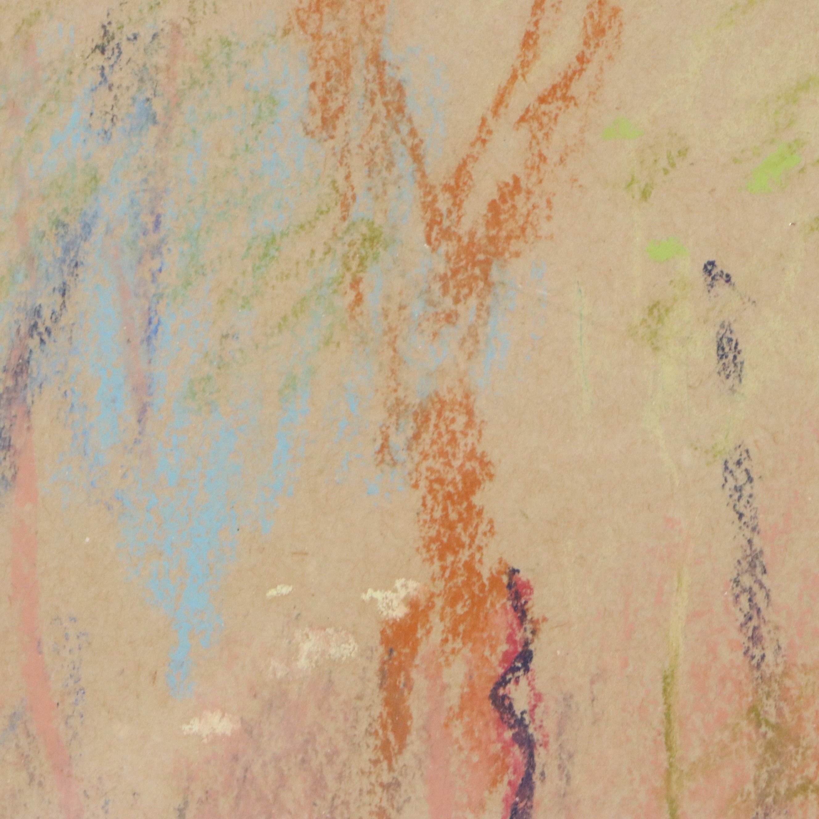 Edith A. Stellar Forest Landscape Chalk Pastel Drawing, 1945