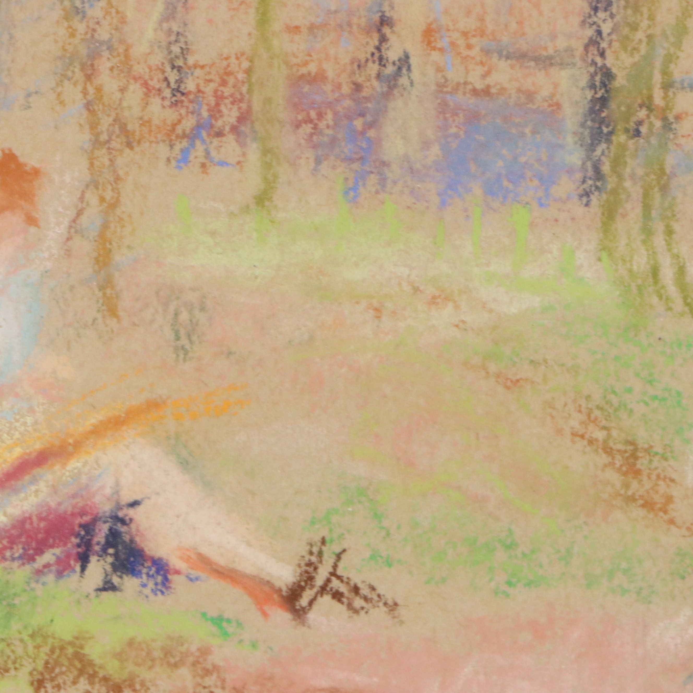 Edith A. Stellar Forest Landscape Chalk Pastel Drawing, 1945