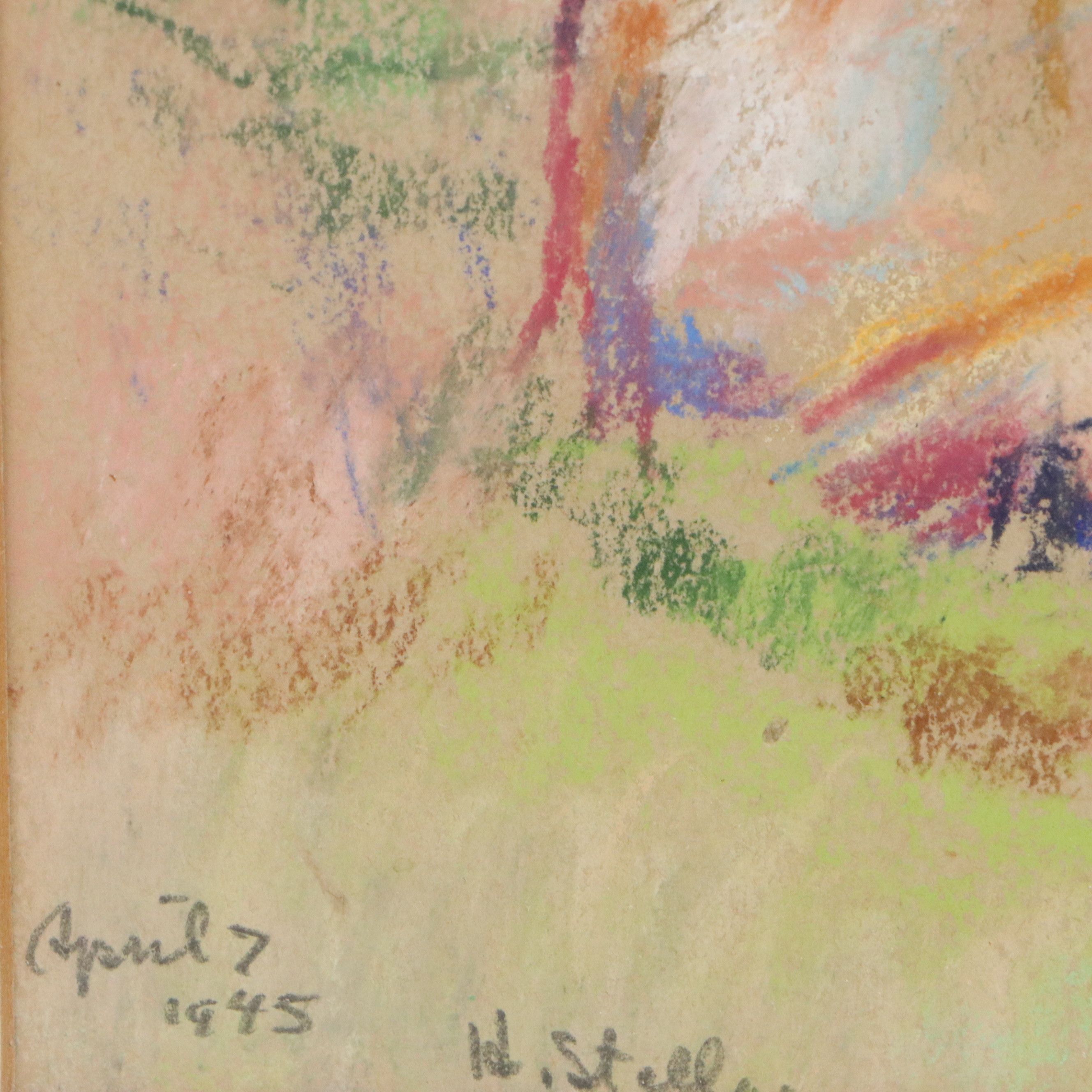 Edith A. Stellar Forest Landscape Chalk Pastel Drawing, 1945