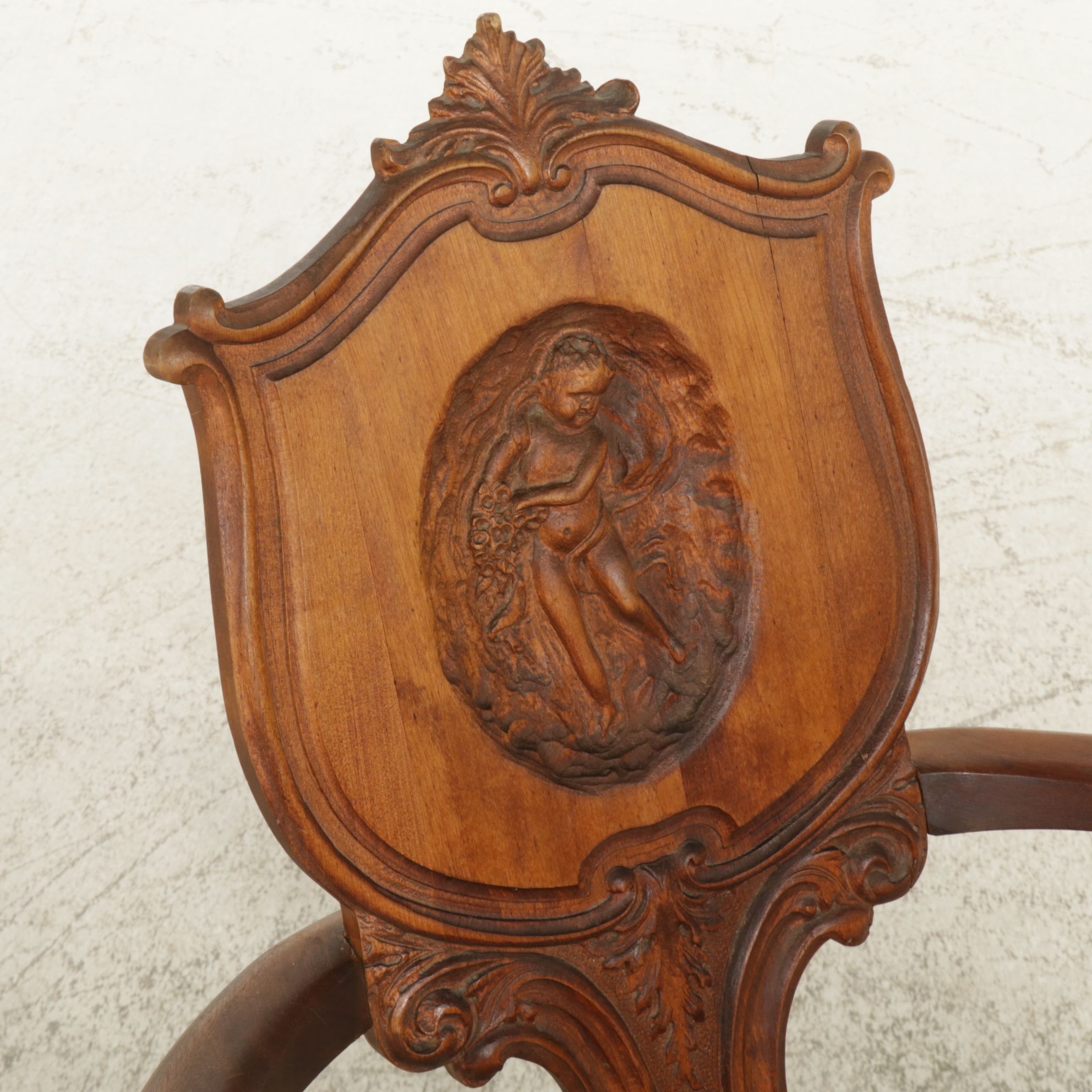 Victorian Carved Walnut Shield-Back Rocking Chair, Early 20th Century