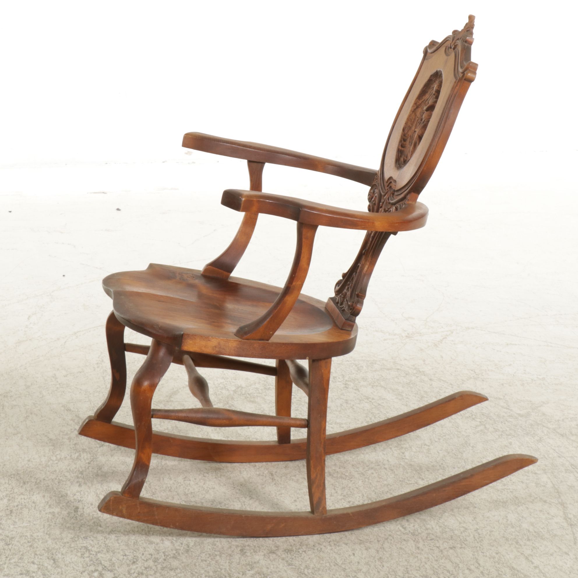 Victorian Carved Walnut Shield-Back Rocking Chair, Early 20th Century