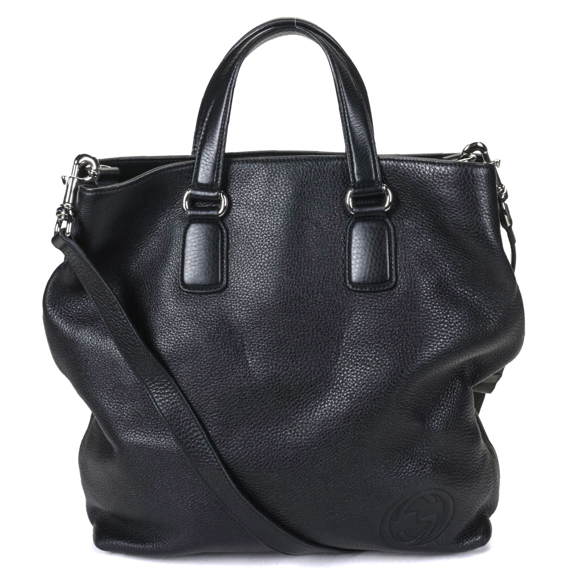 Gucci Soho Two-Way Open Tote in Black Pebble Grain Leather