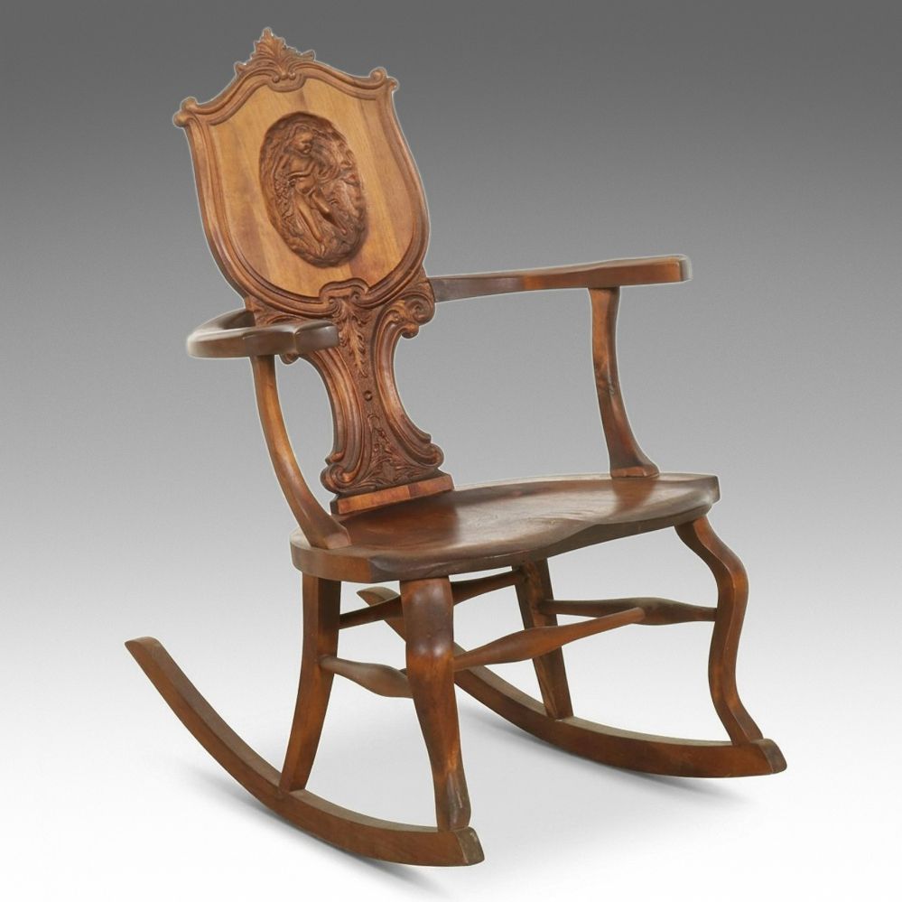 Victorian Carved Walnut Shield-Back Rocking Chair, Early 20th Century