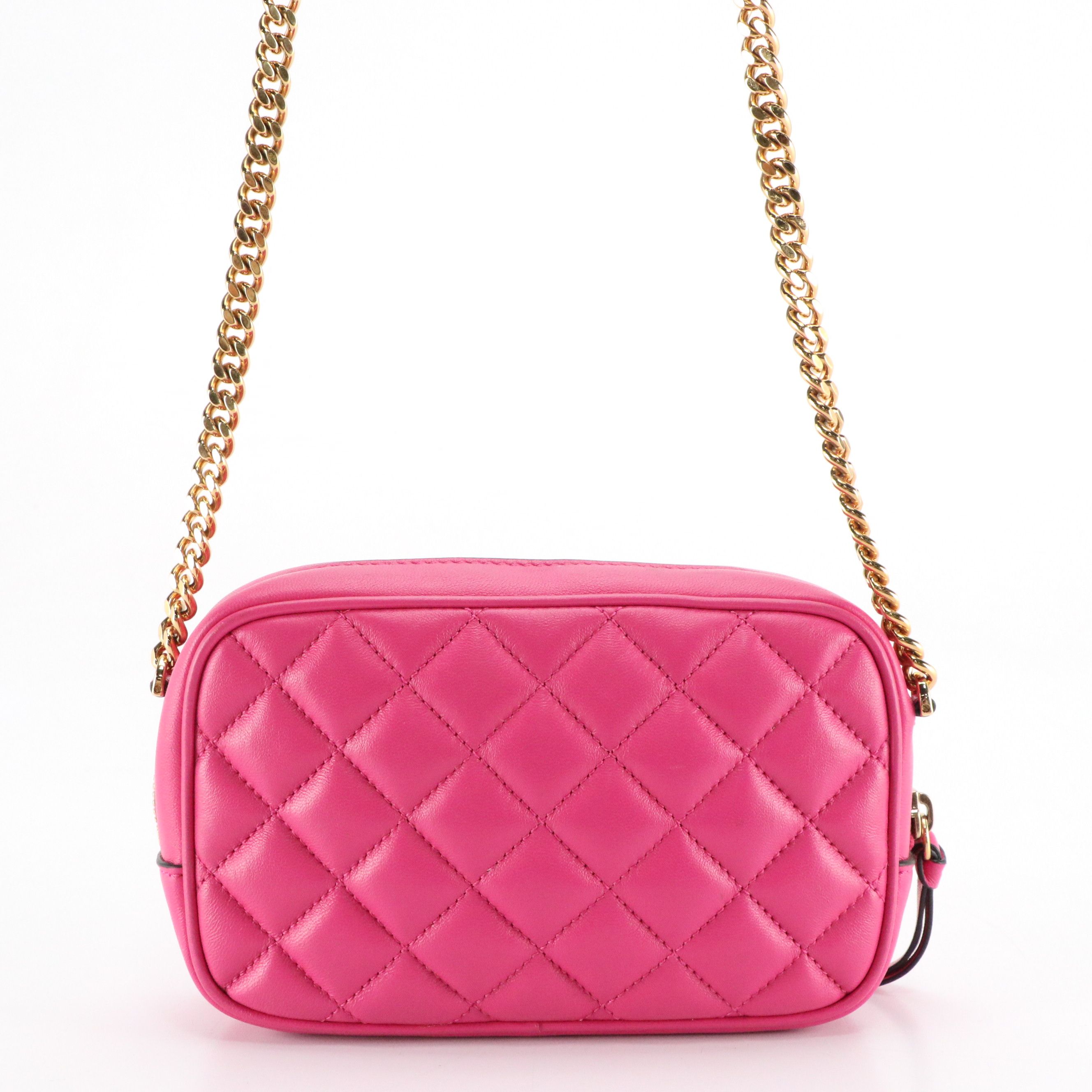 Versace La Medusa Crossbody Camera Bag in Hot Pink Quilted and Smooth Leather