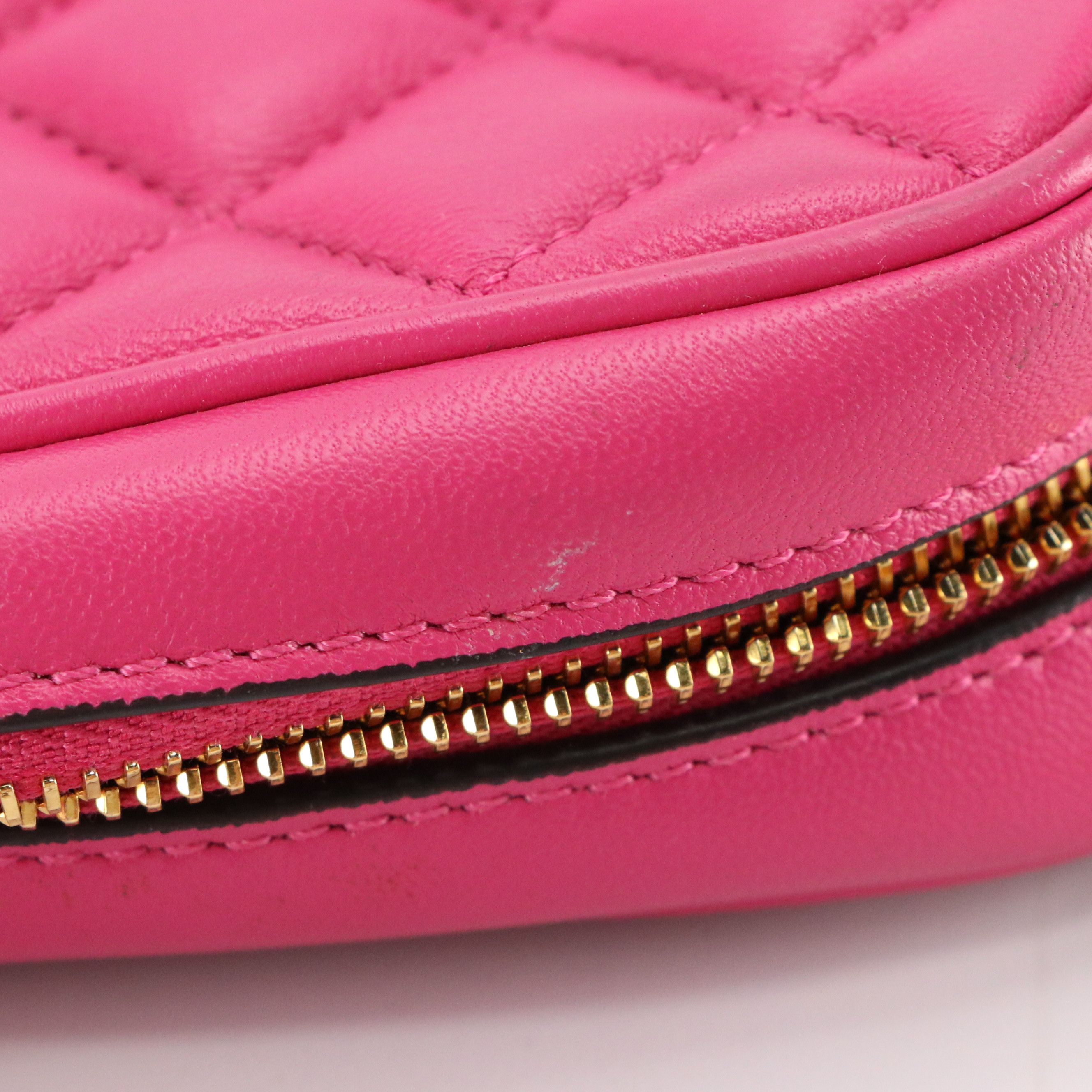 Versace La Medusa Crossbody Camera Bag in Hot Pink Quilted and Smooth Leather