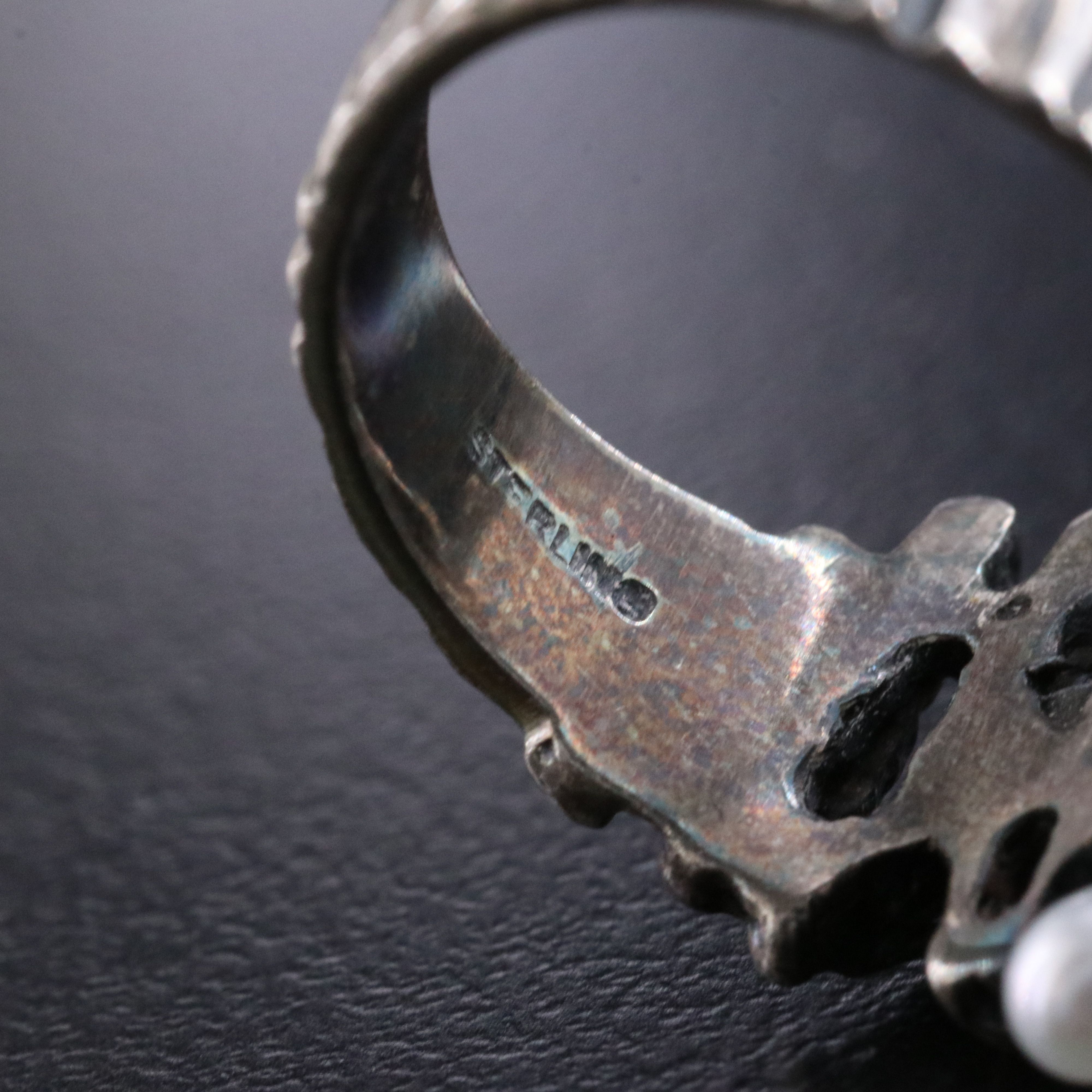 Sterling Opal and Pearl Brutalist Ring