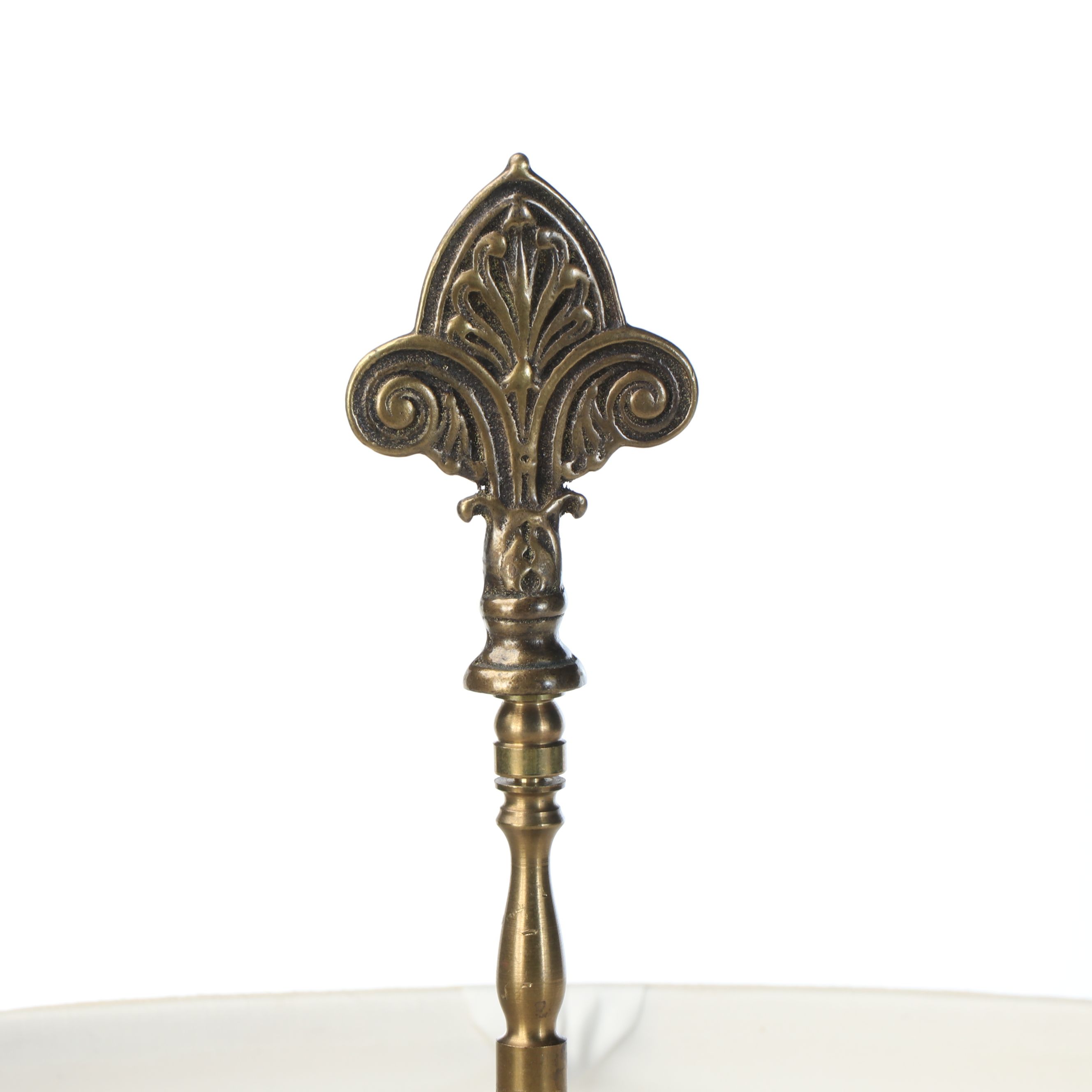 Bulbous Form Bronzed Metal Vessel Table Lamp with Corset Shade