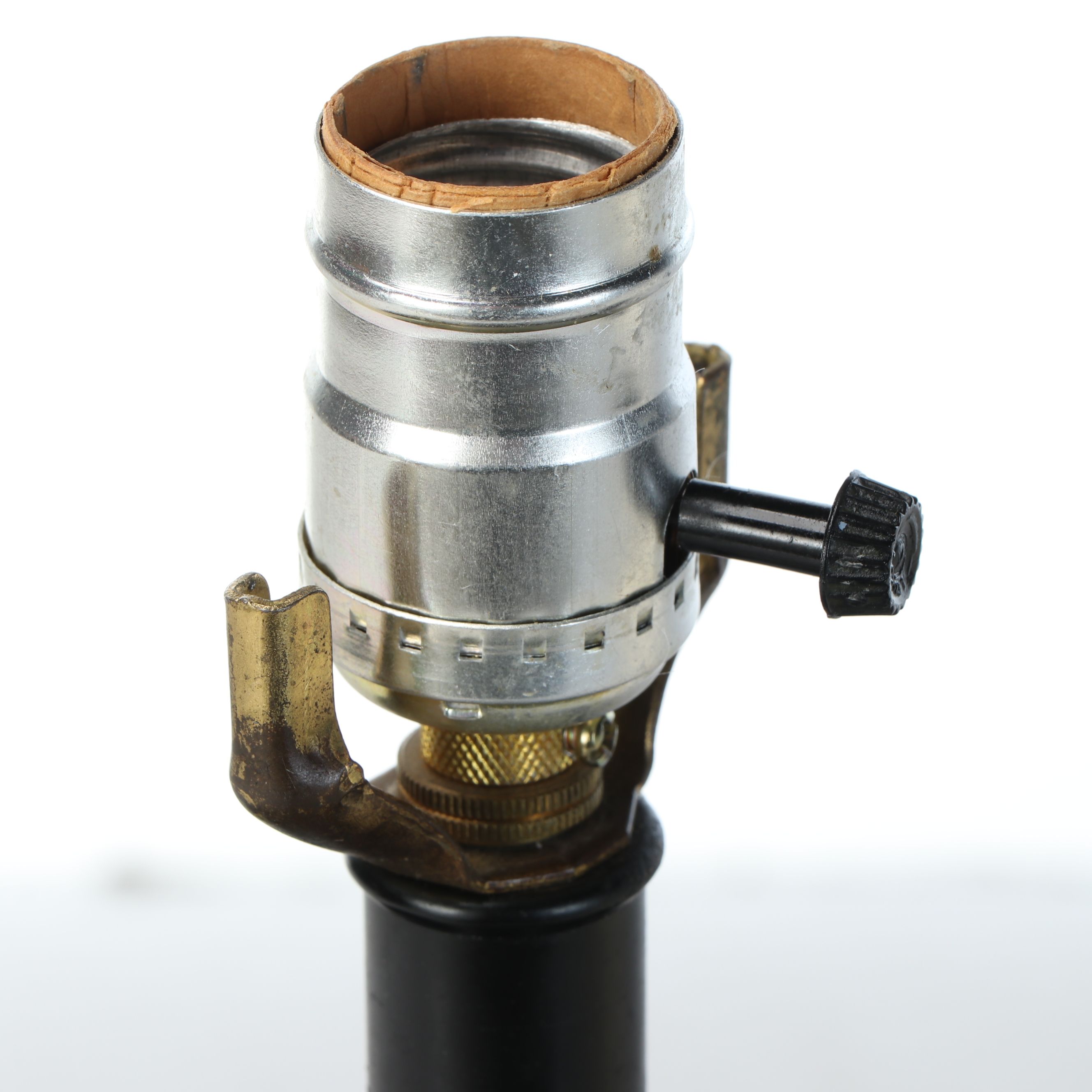 Bulbous Form Bronzed Metal Vessel Table Lamp with Corset Shade