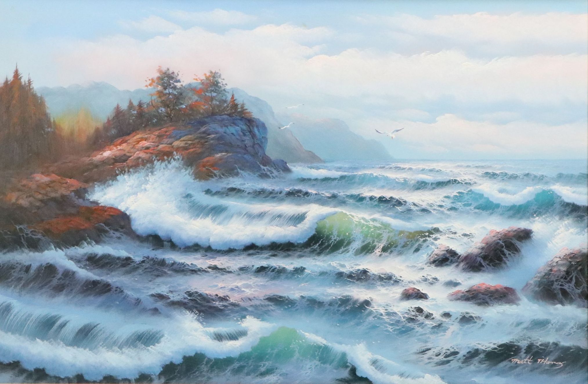 Matt Thomas Seascape Oil Painting, Late 20th Century