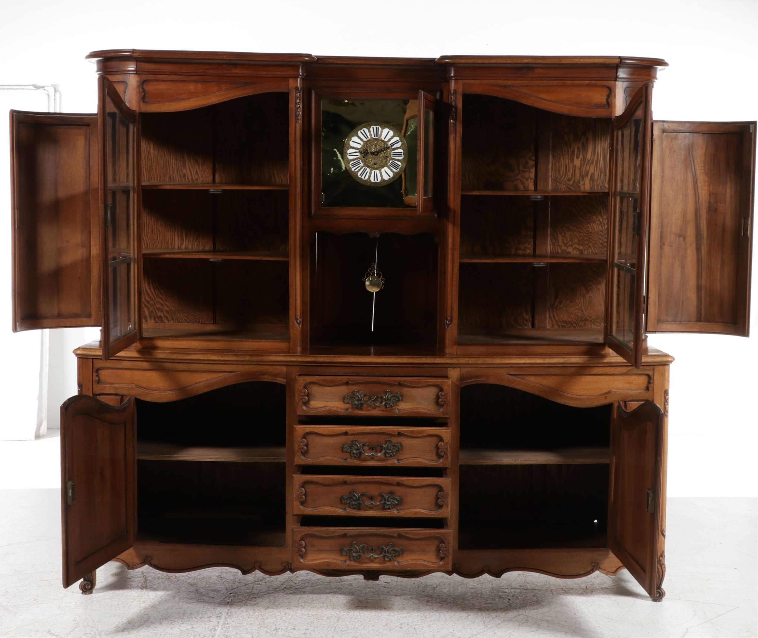 French Provincial Style Carved Walnut Buffet à Deux Corps, Mid to Late 19th C.