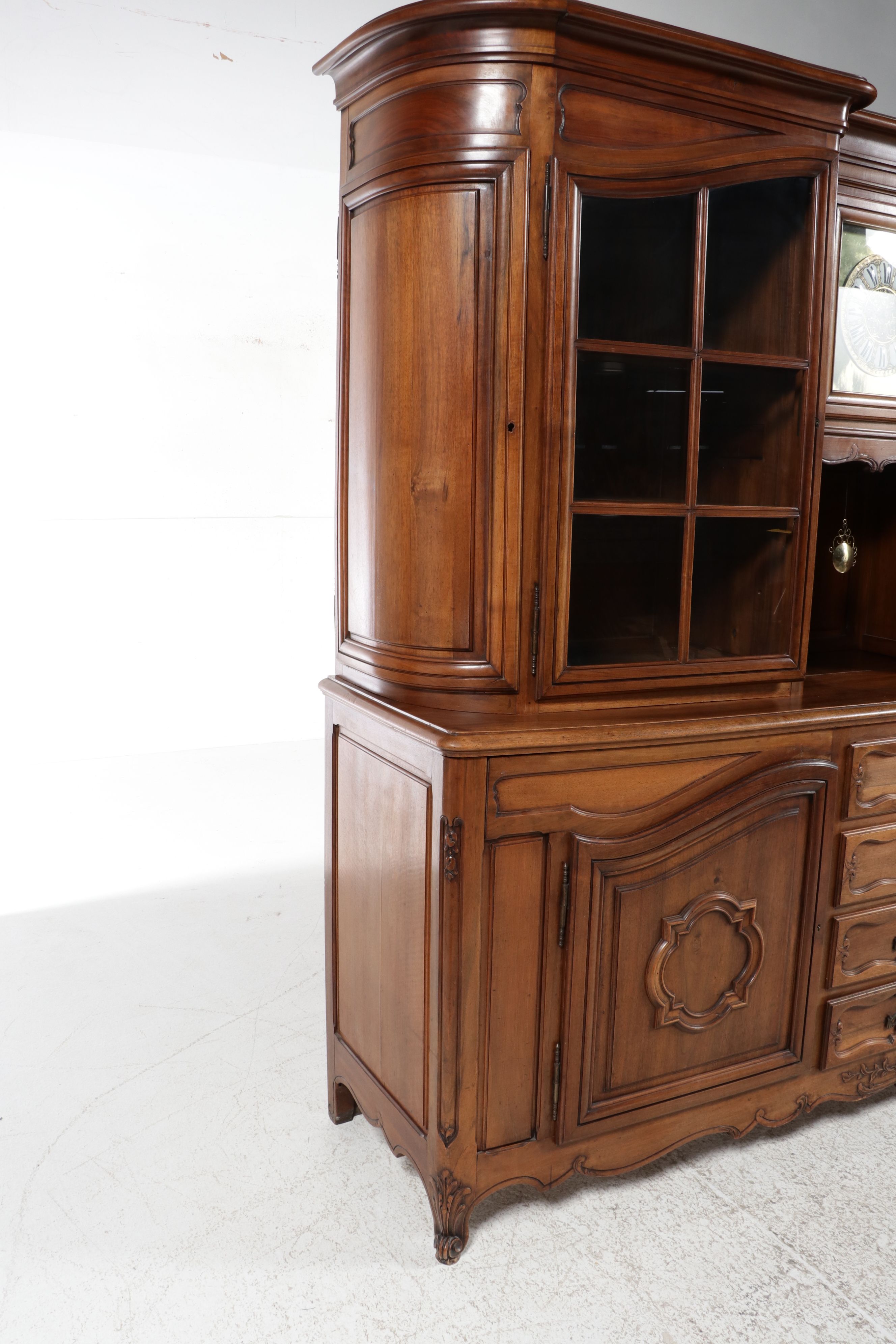 French Provincial Style Carved Walnut Buffet à Deux Corps, Mid to Late 19th C.