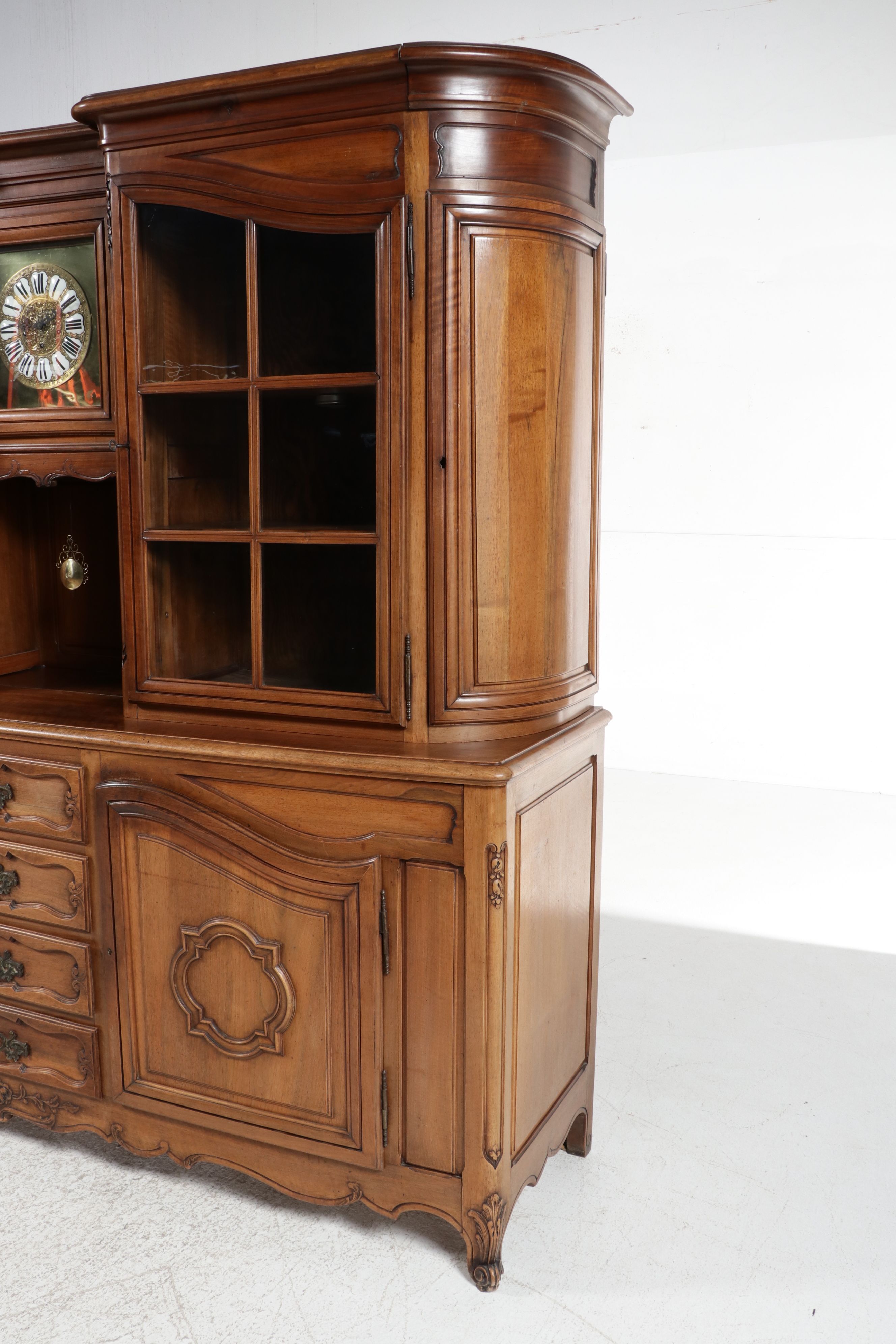 French Provincial Style Carved Walnut Buffet à Deux Corps, Mid to Late 19th C.