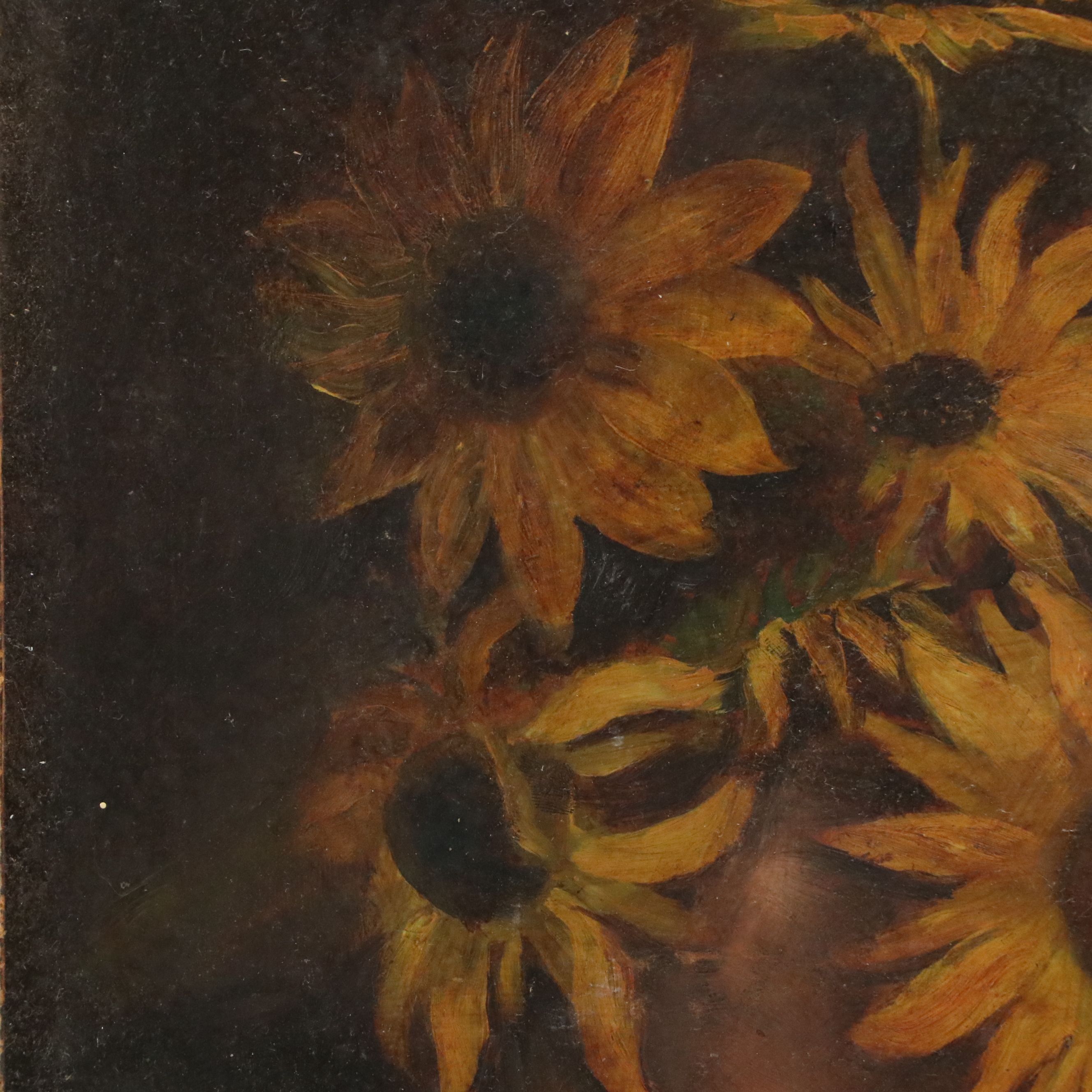 Oil Painting of Sunflowers in Vase, Mid-20th Century