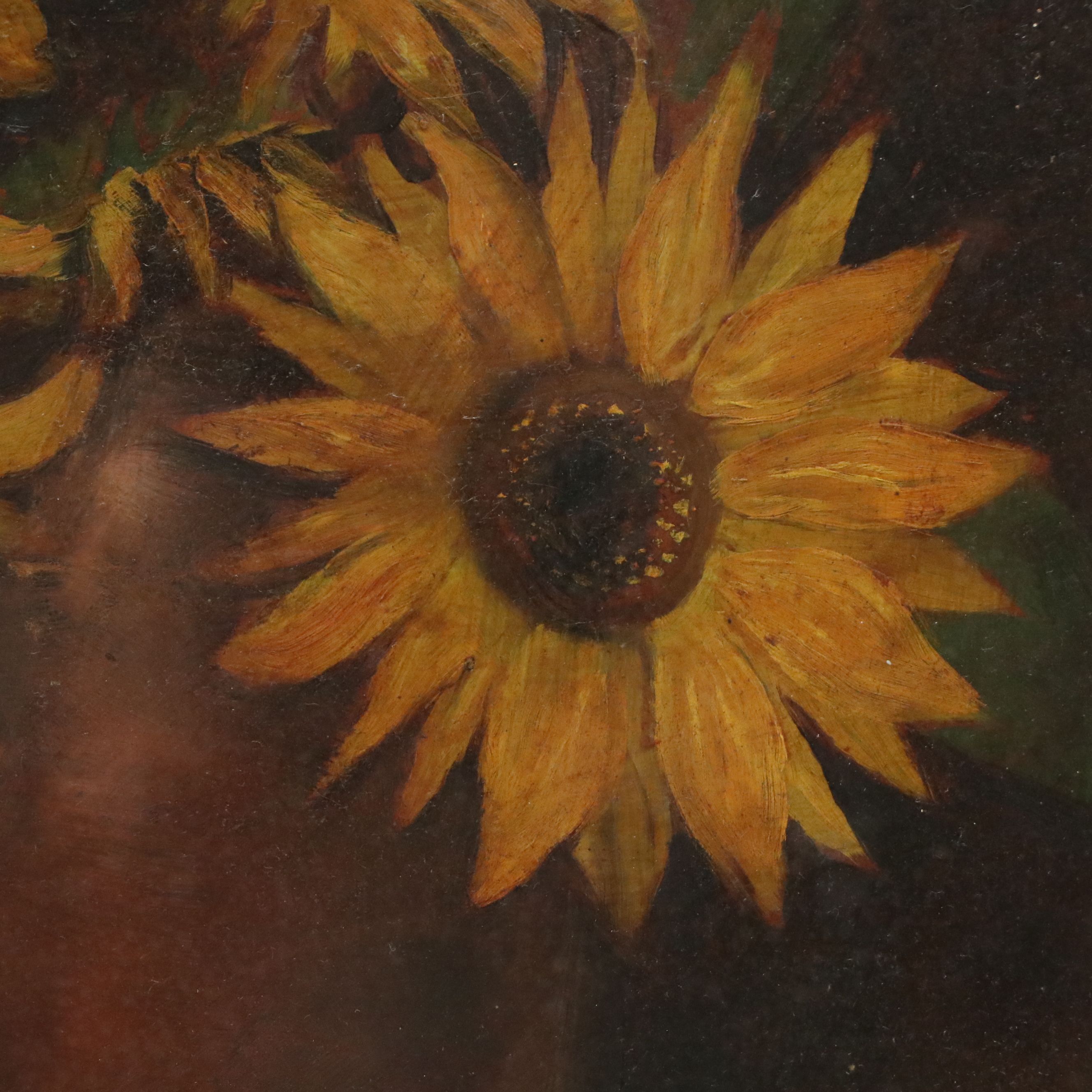 Oil Painting of Sunflowers in Vase, Mid-20th Century