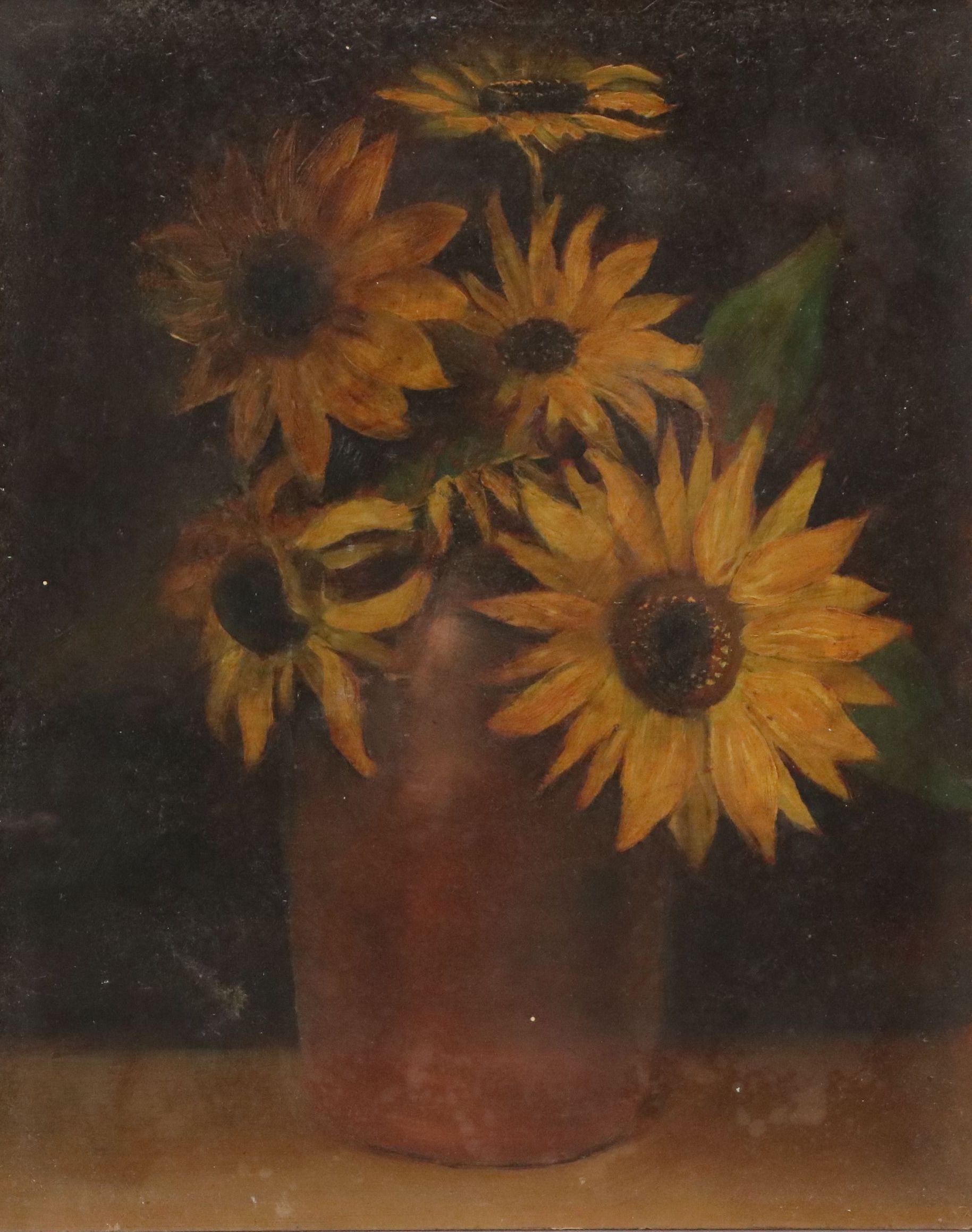 Oil Painting of Sunflowers in Vase, Mid-20th Century