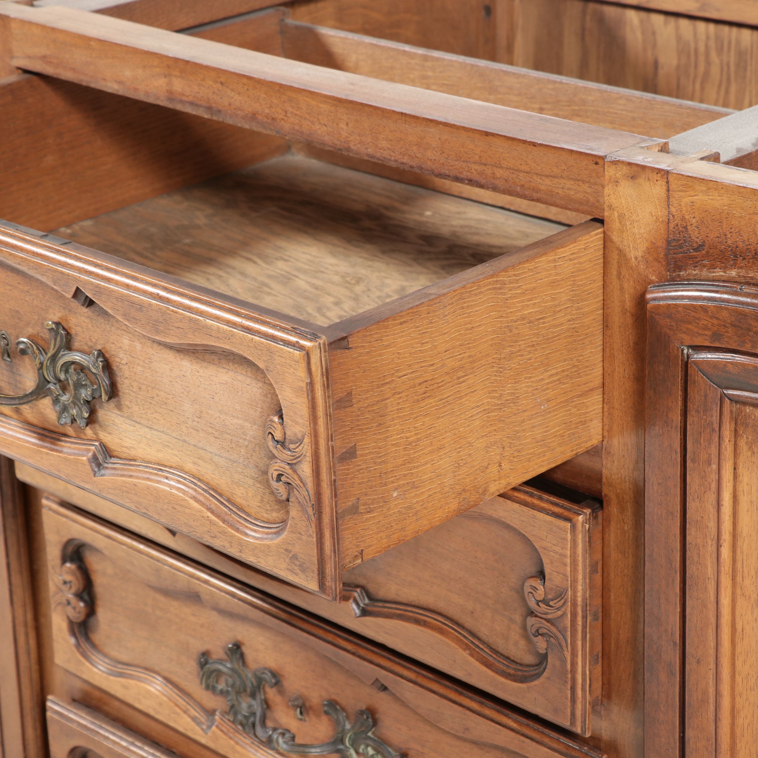 French Provincial Style Carved Walnut Buffet à Deux Corps, Mid to Late 19th C.