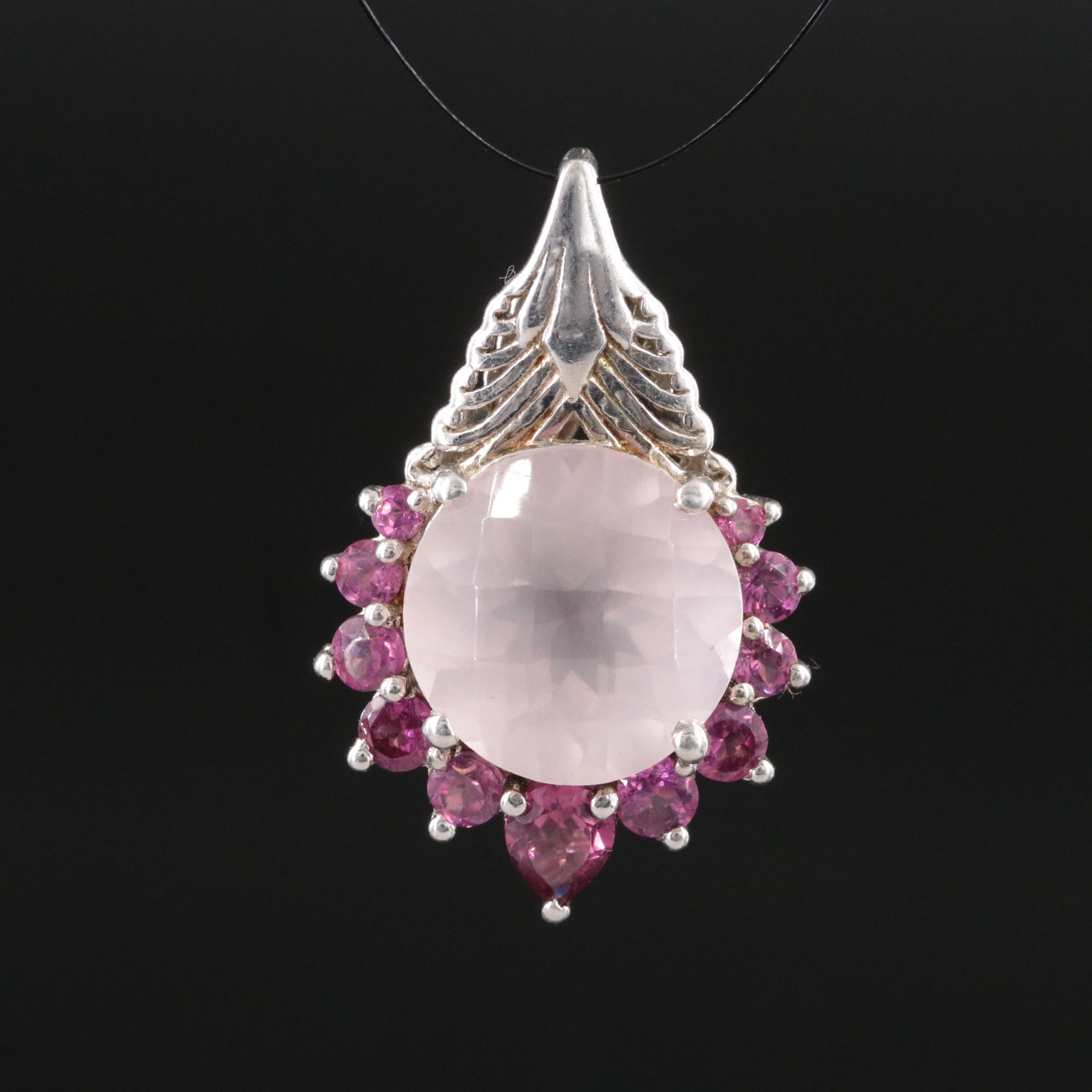 Sterling Rose Quartz and Garnet Pendant