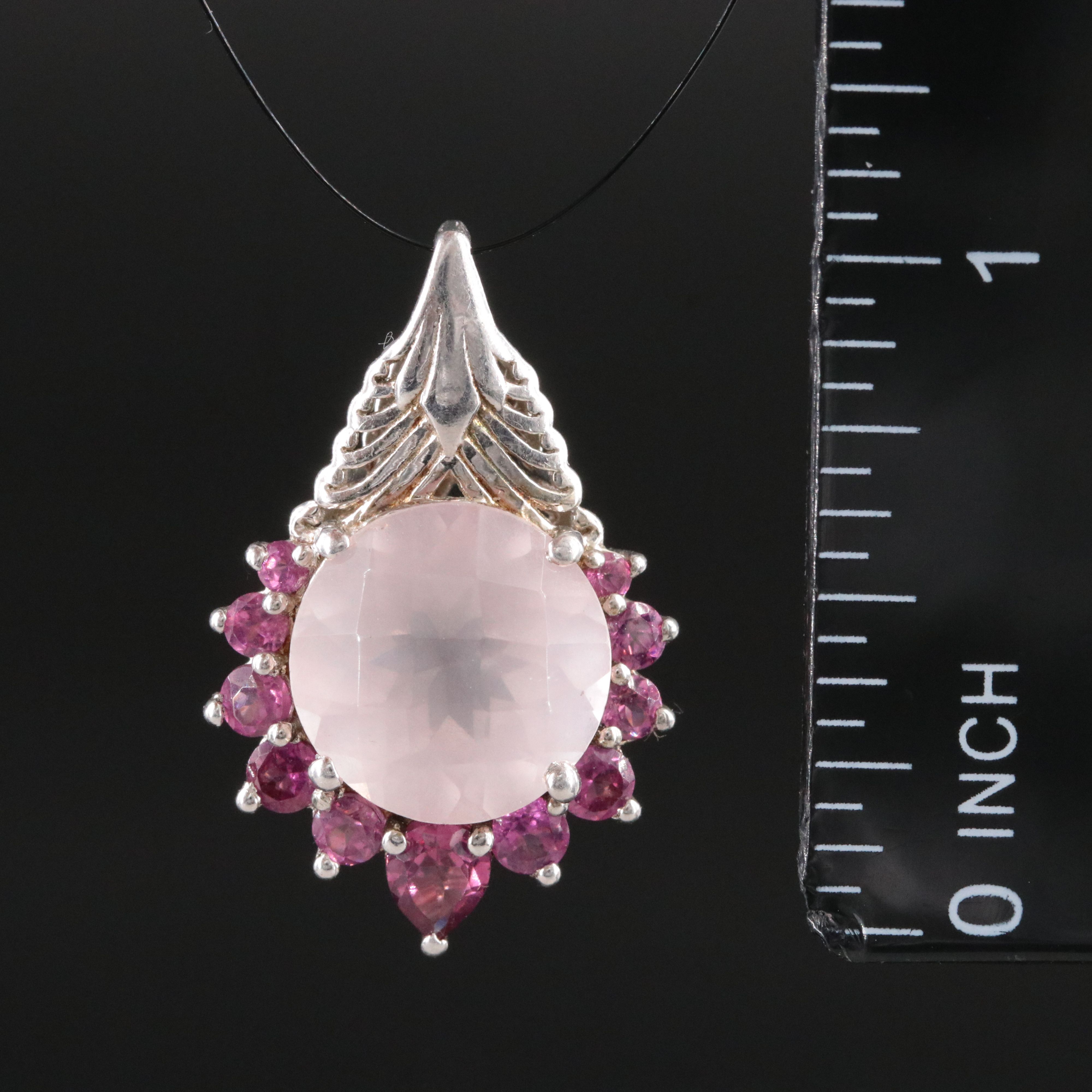 Sterling Rose Quartz and Garnet Pendant