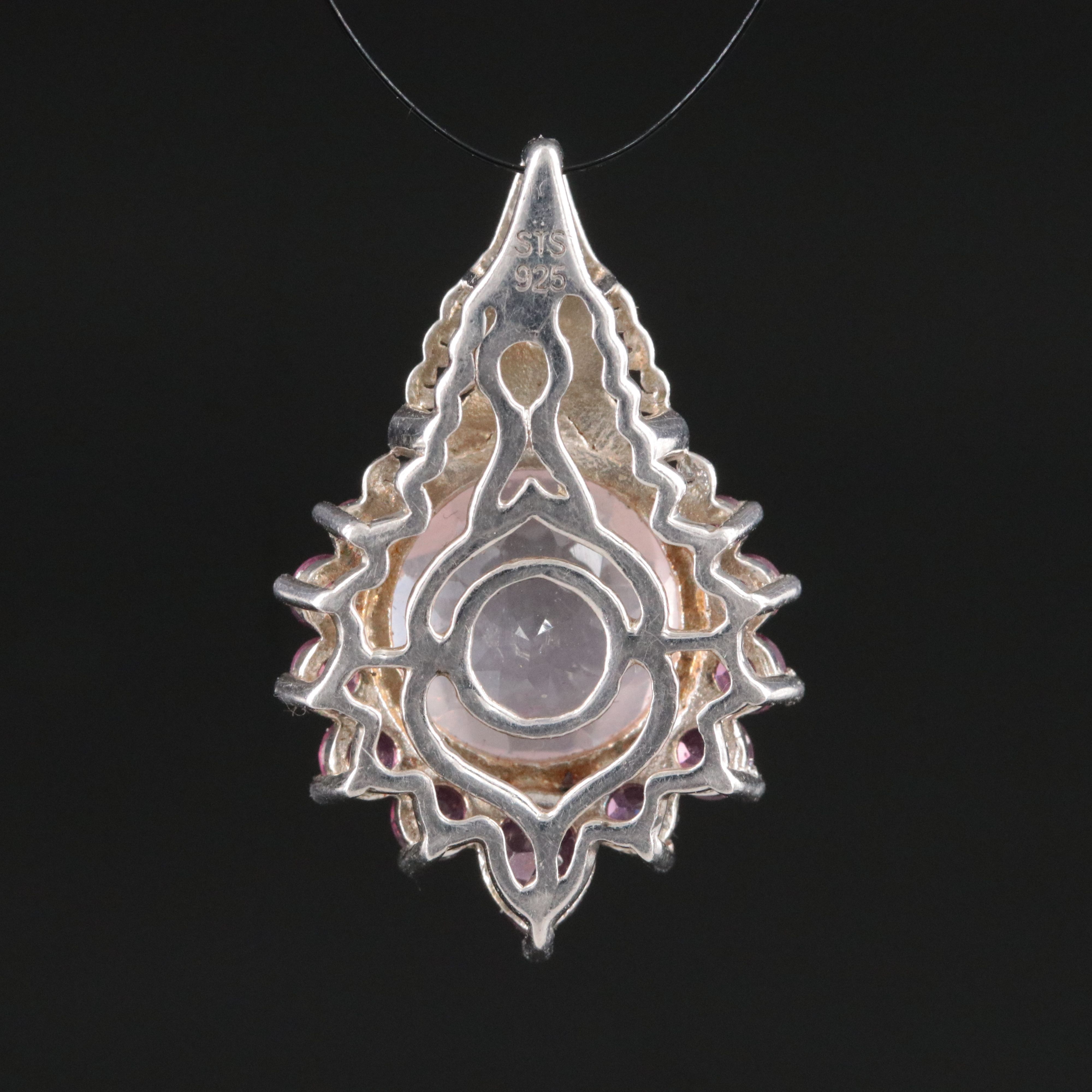 Sterling Rose Quartz and Garnet Pendant