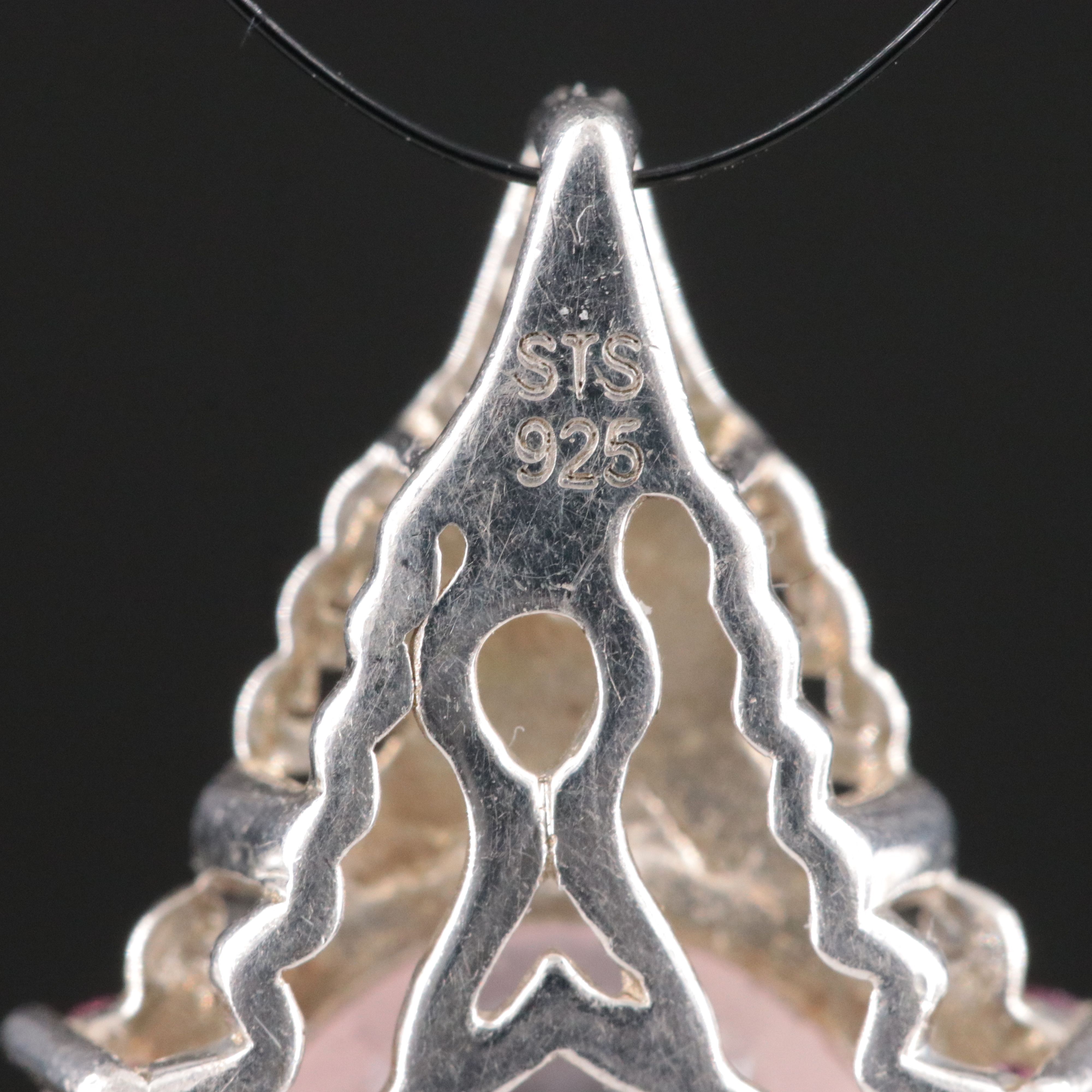 Sterling Rose Quartz and Garnet Pendant