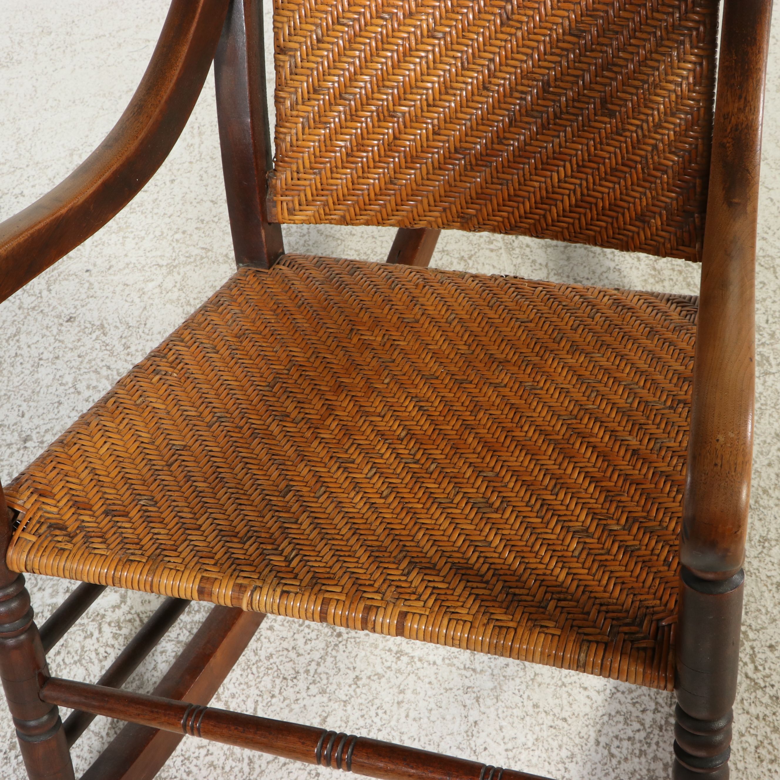 Victorian Wicker and Walnut Rocking Chair, 19th Century