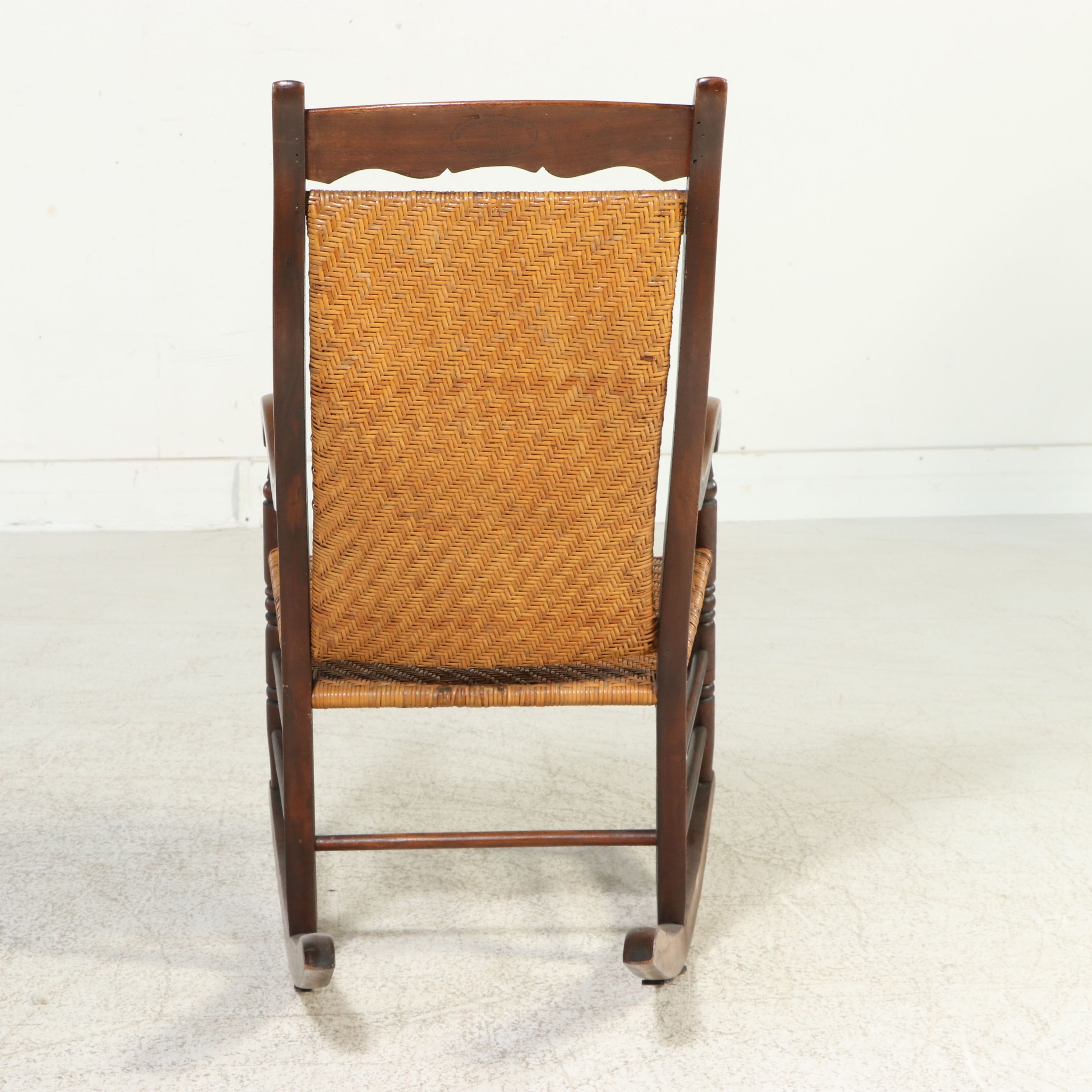 Victorian Wicker and Walnut Rocking Chair, 19th Century