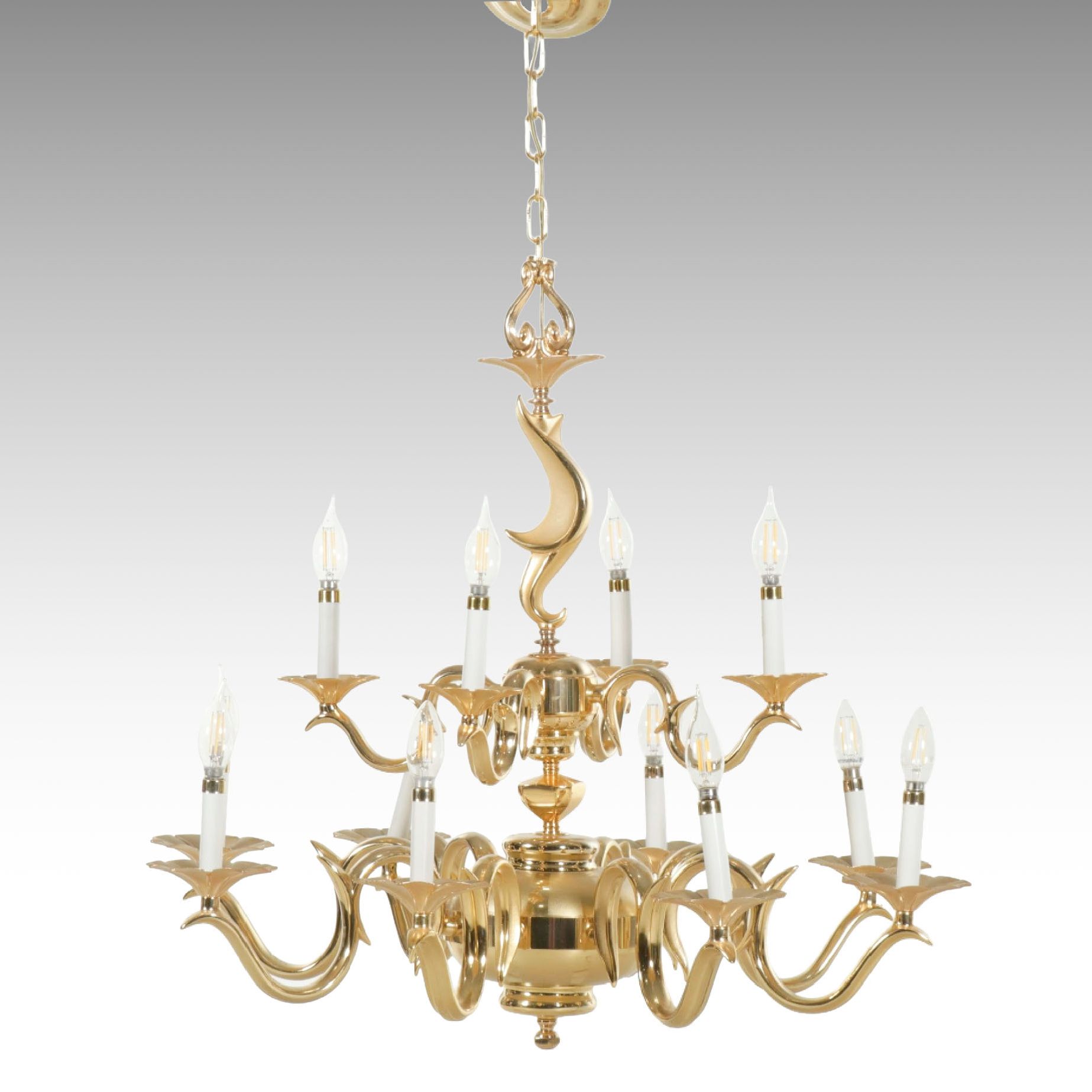 Dutch Baroque Lacquered Brass 12-Arm Chandelier, 21st Century