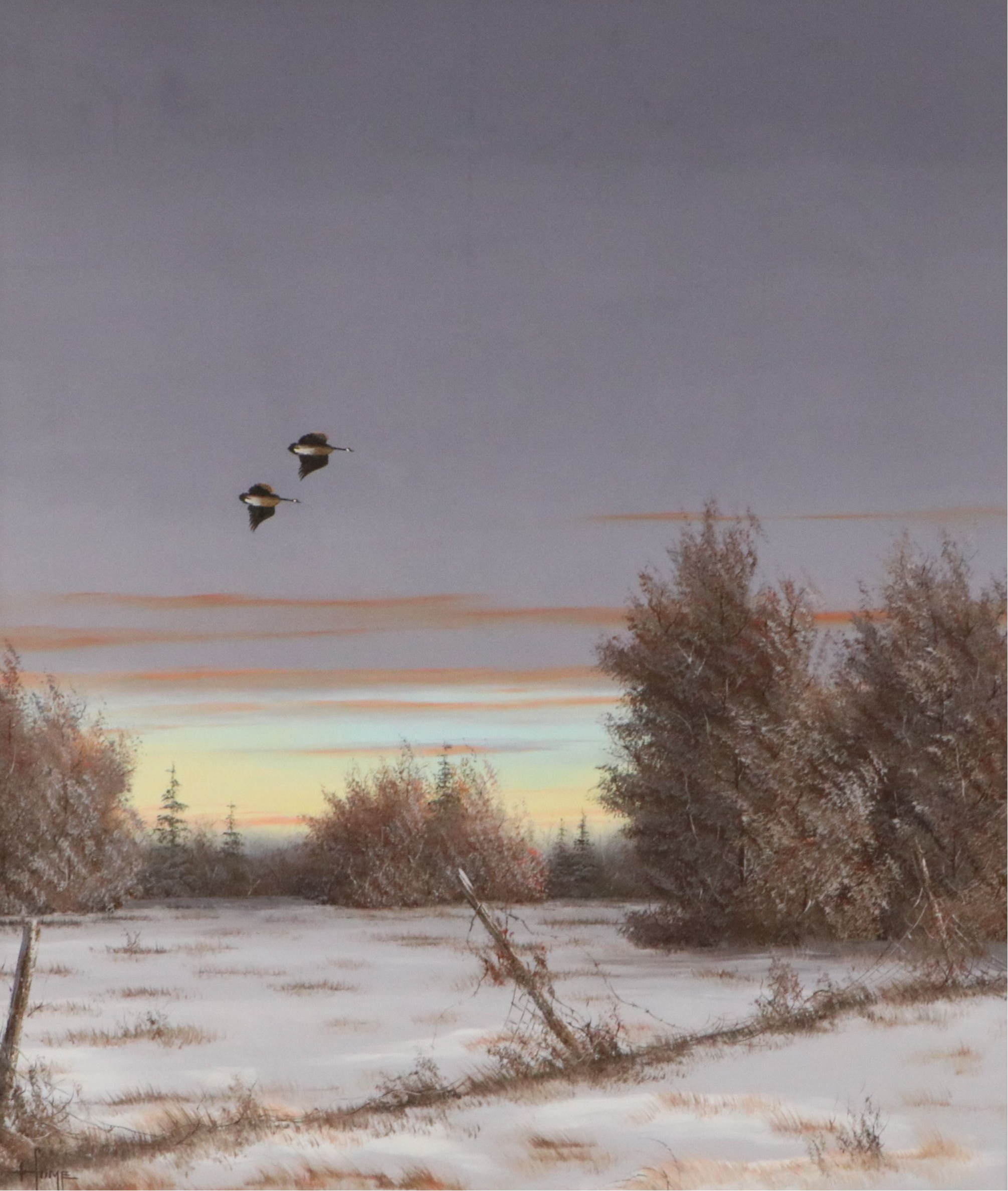 Bruce A. Hume Acrylic Painting of Winter Landscape, Mid to Late 20th Century