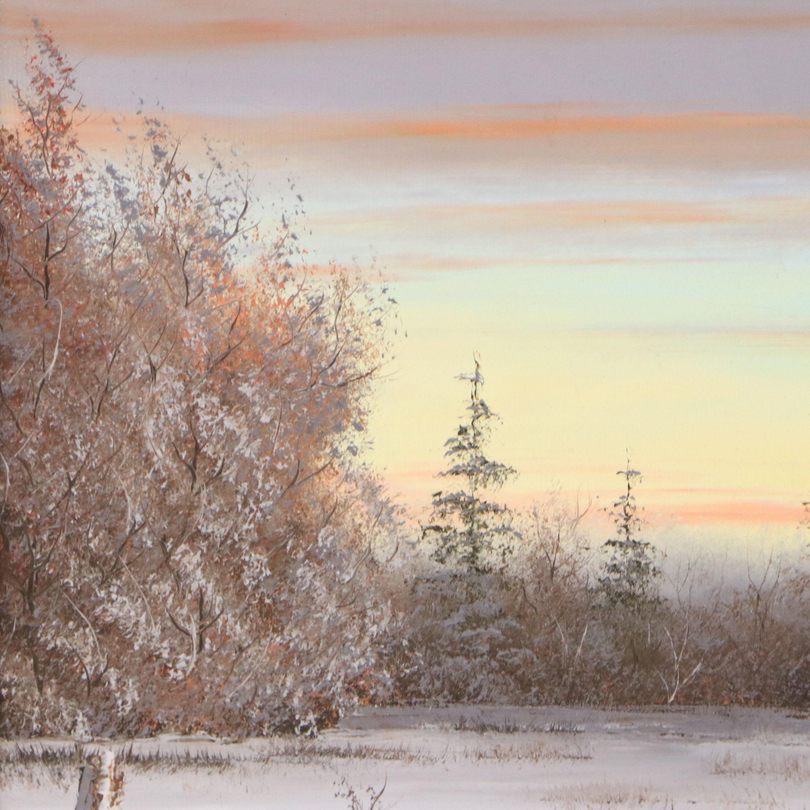 Bruce A. Hume Acrylic Painting of Winter Landscape, Mid to Late 20th Century