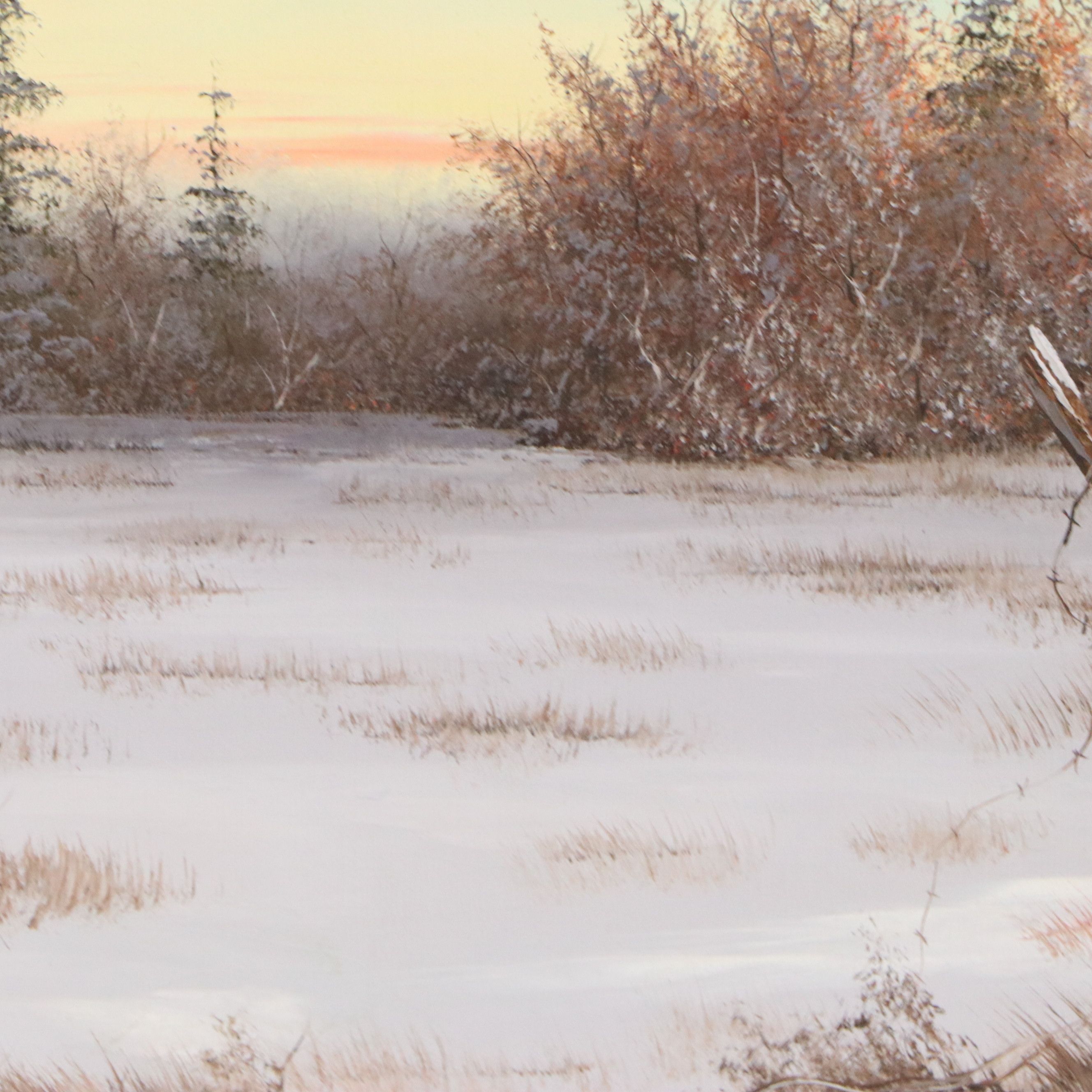 Bruce A. Hume Acrylic Painting of Winter Landscape, Mid to Late 20th Century