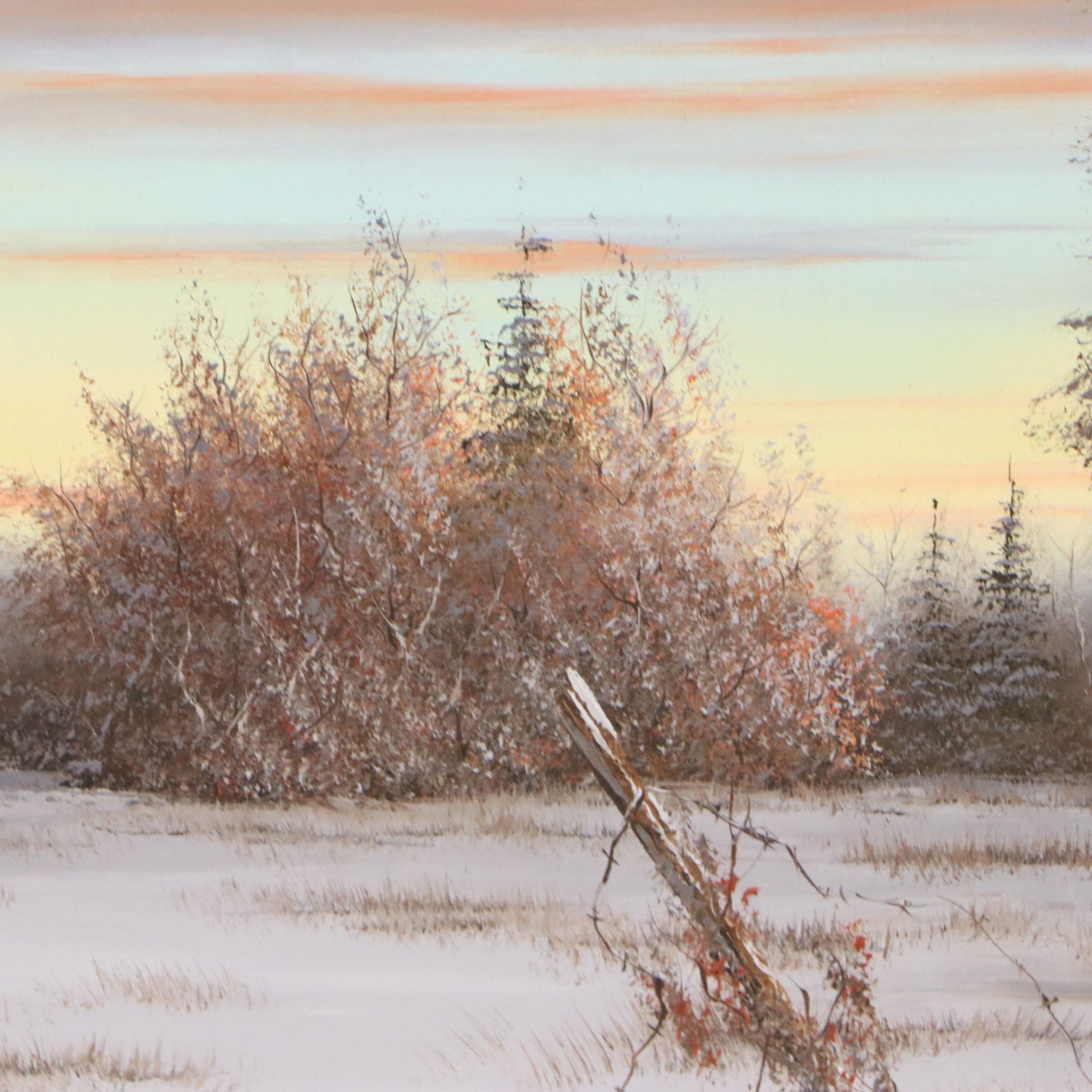 Bruce A. Hume Acrylic Painting of Winter Landscape, Mid to Late 20th Century