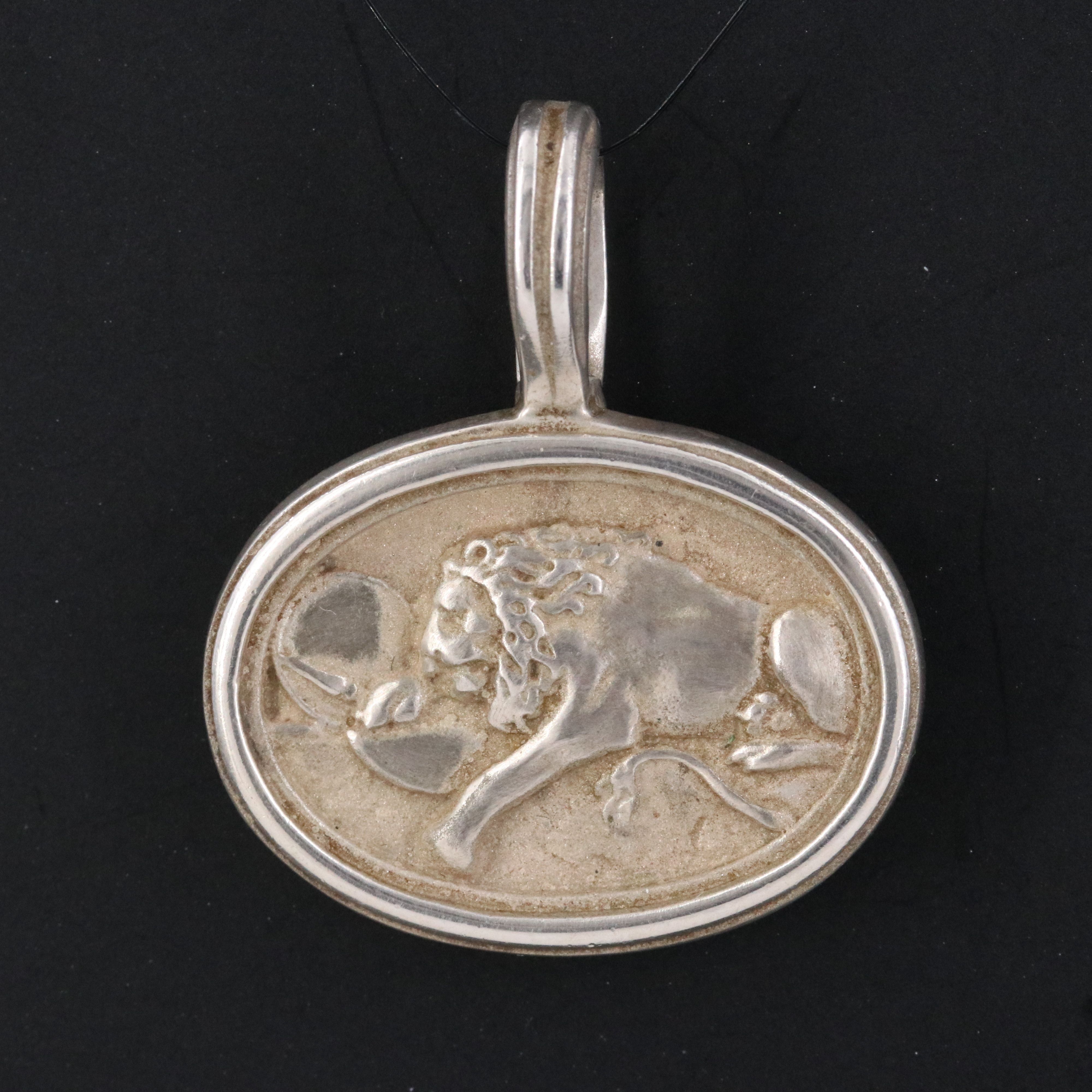 Sterling Figural Lion Enhancer Pendant
