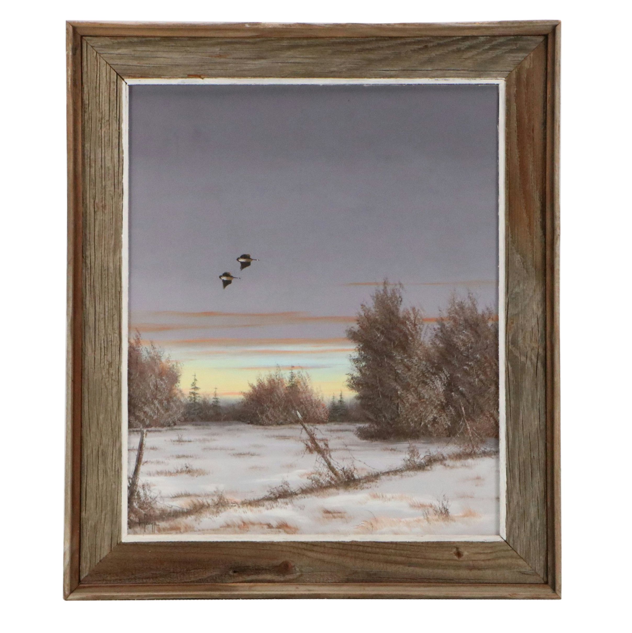 Bruce A. Hume Acrylic Painting of Winter Landscape, Mid to Late 20th Century