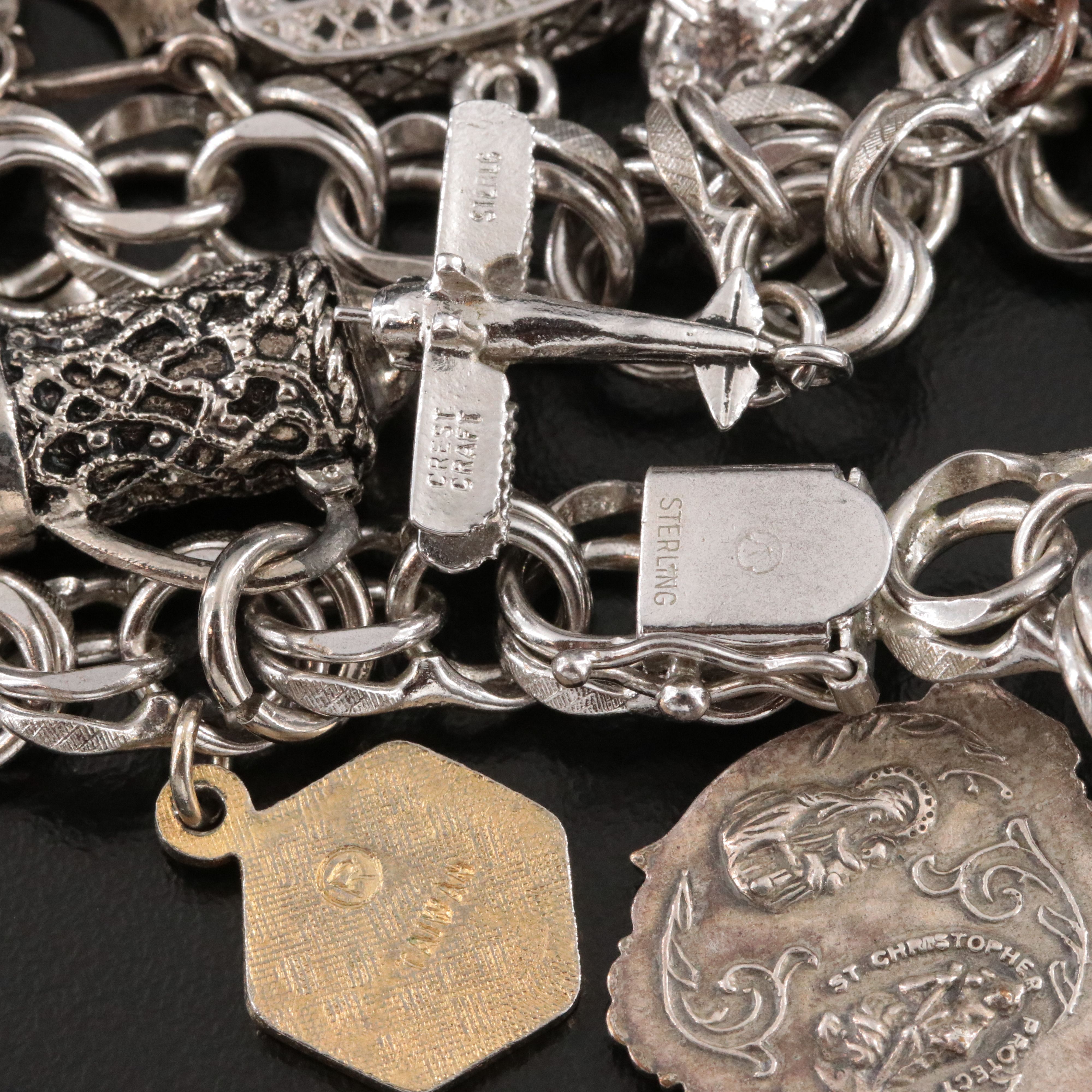 Vintage Sterling Charm Bracelet Featuring Commemorative and Travel Charms
