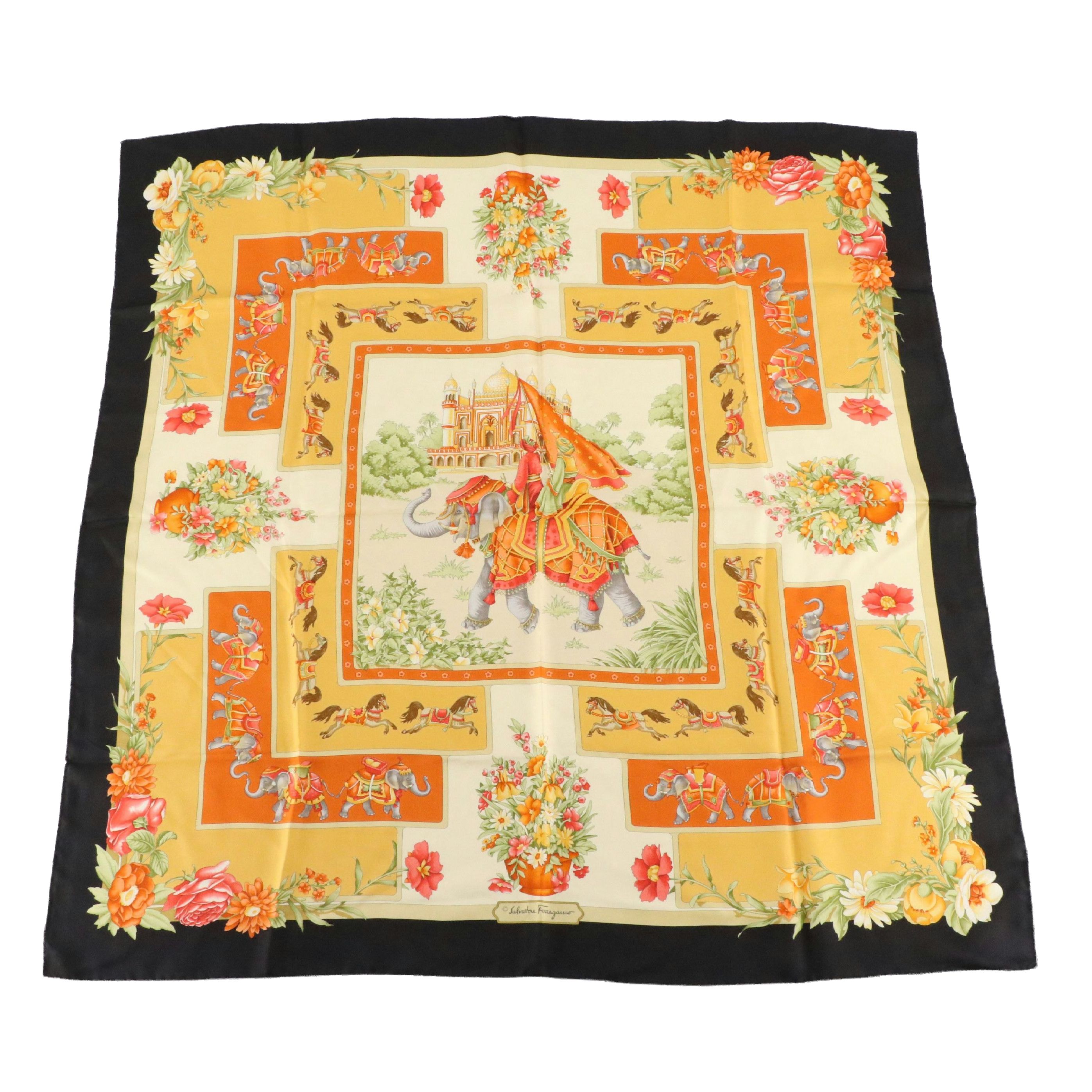 Salvatore Ferragamo India/Floral Scarf 90 in Silk Twill