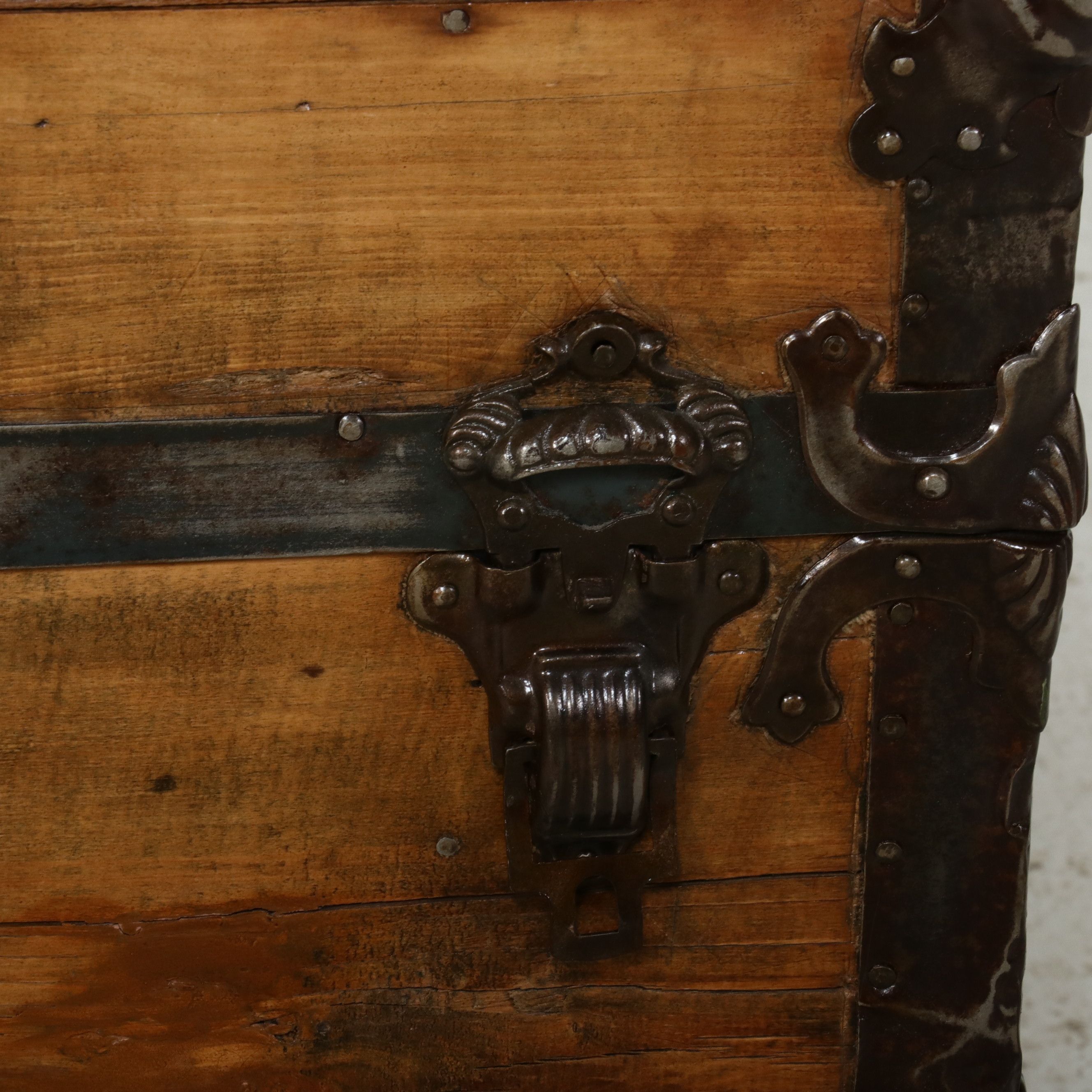 American Steamer Trunk with Slat-Top and Iron Hardware, Late 19th Century