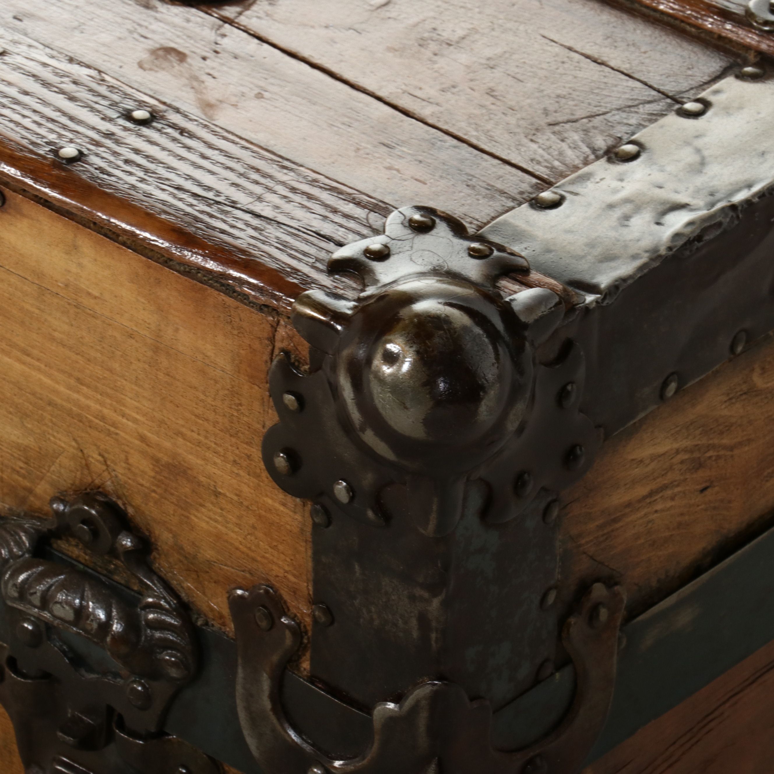 American Steamer Trunk with Slat-Top and Iron Hardware, Late 19th Century