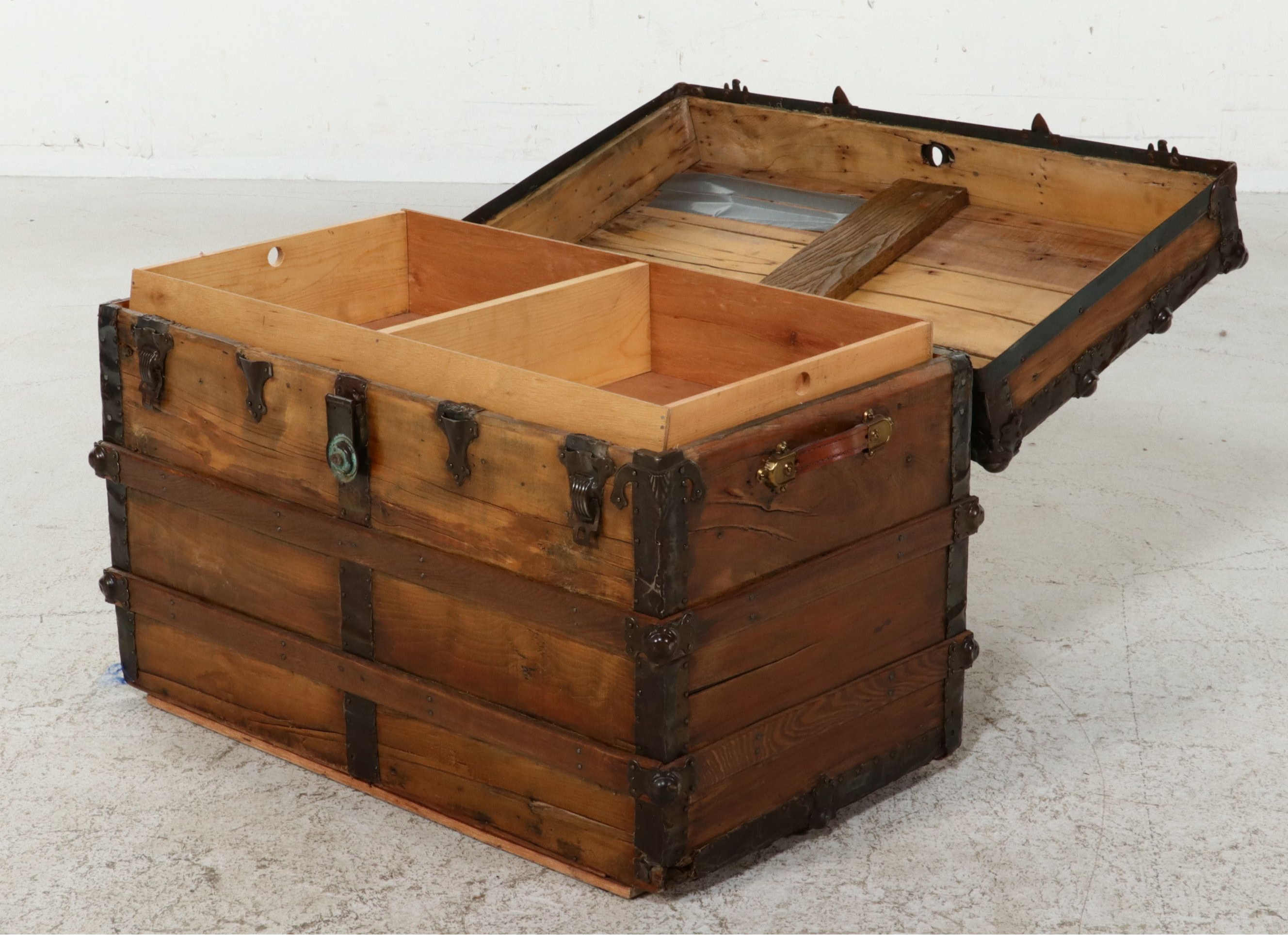 American Steamer Trunk with Slat-Top and Iron Hardware, Late 19th Century